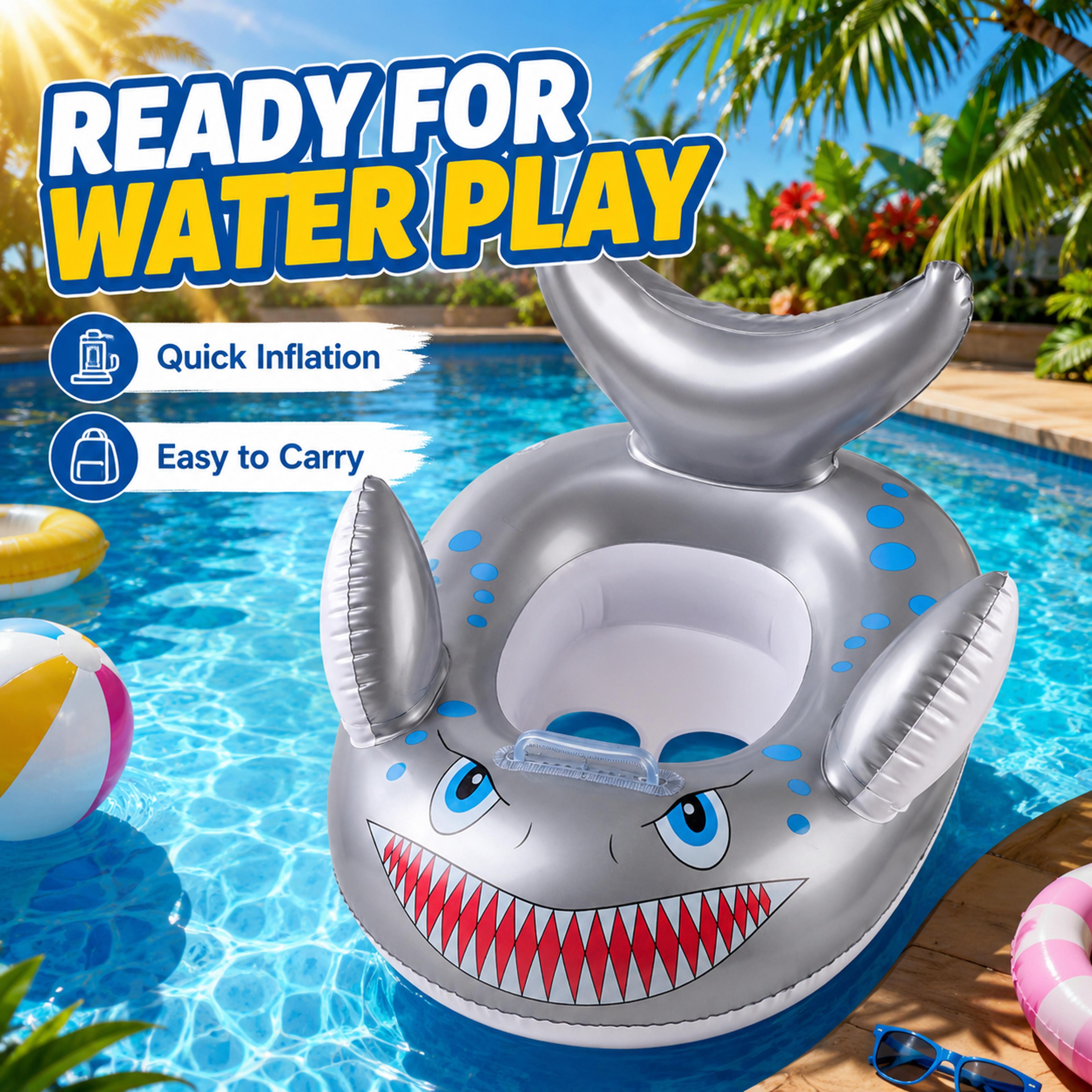 shark swim ring with backrest inflatable pool float with seat for kids summer water fun