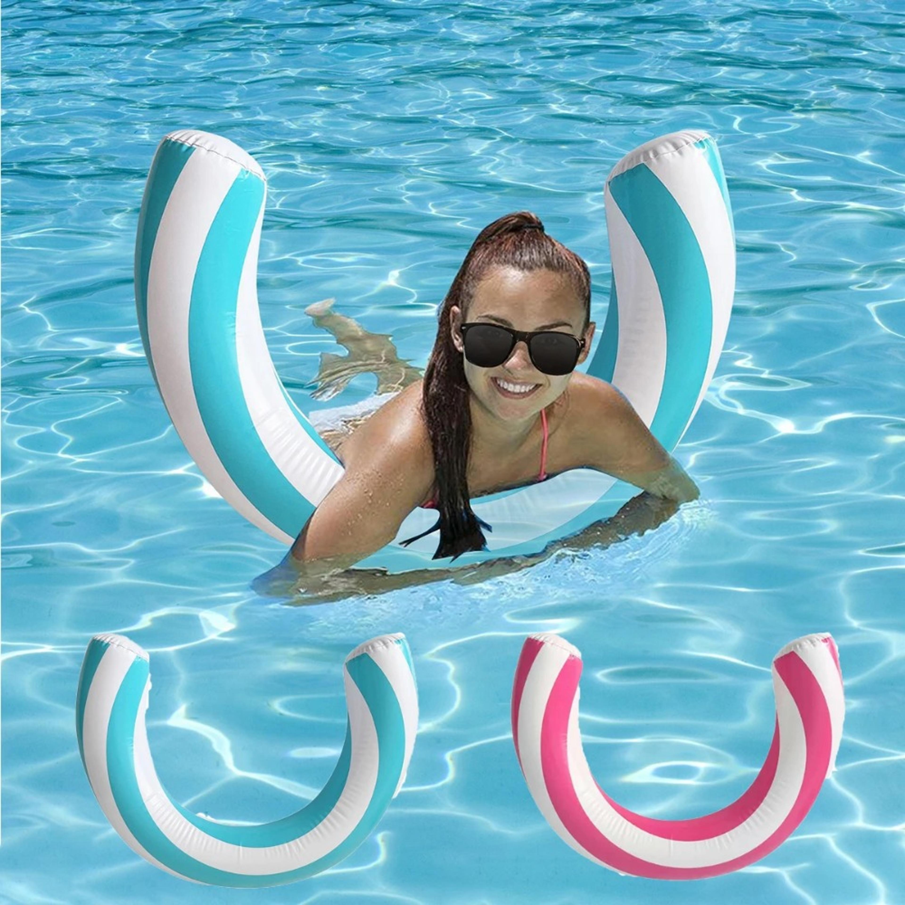 striped u shaped pool float inflatable swim ring for adults & summer beach fun