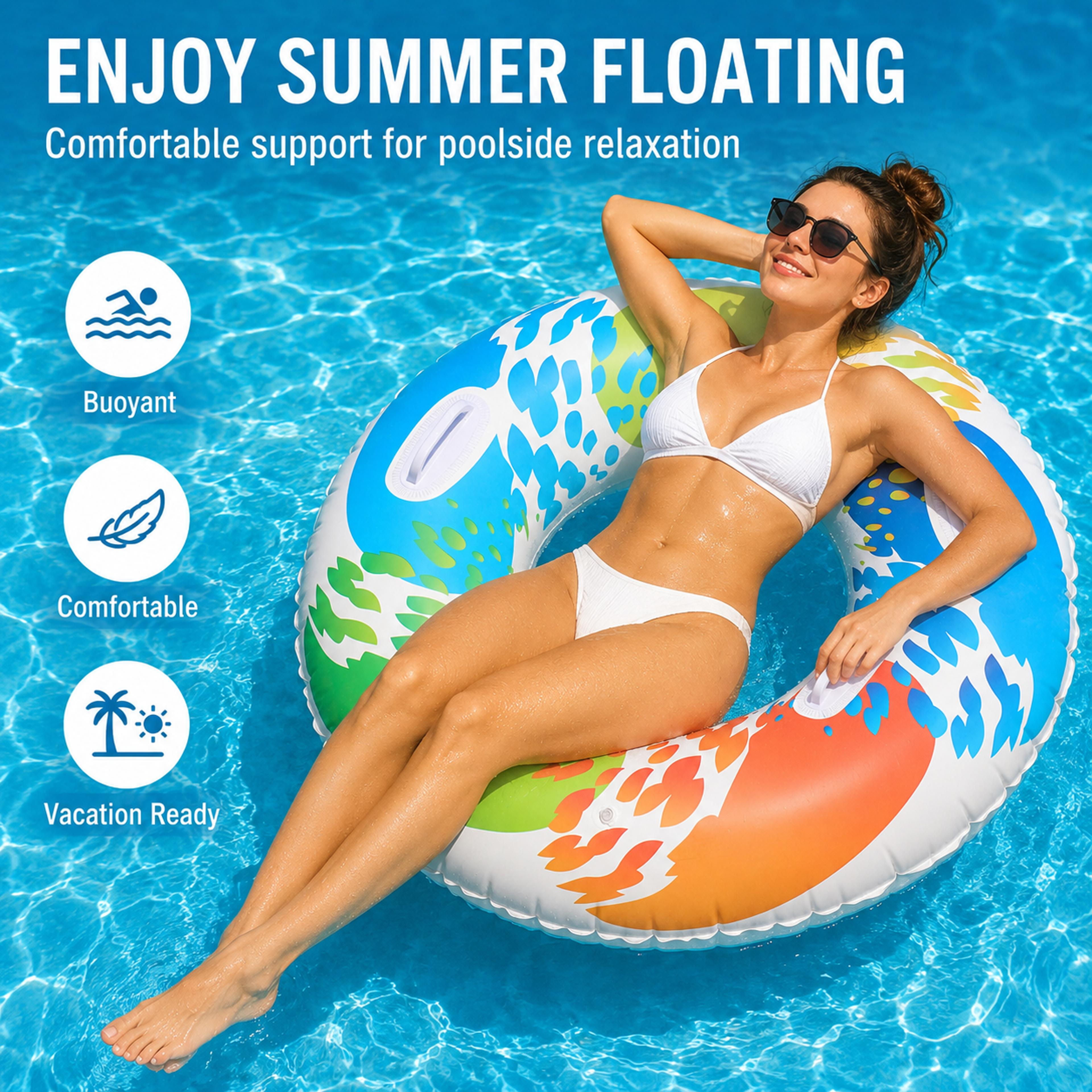 color splash inflatable pool float swim ring with sturdy handles for pool & beach fun
