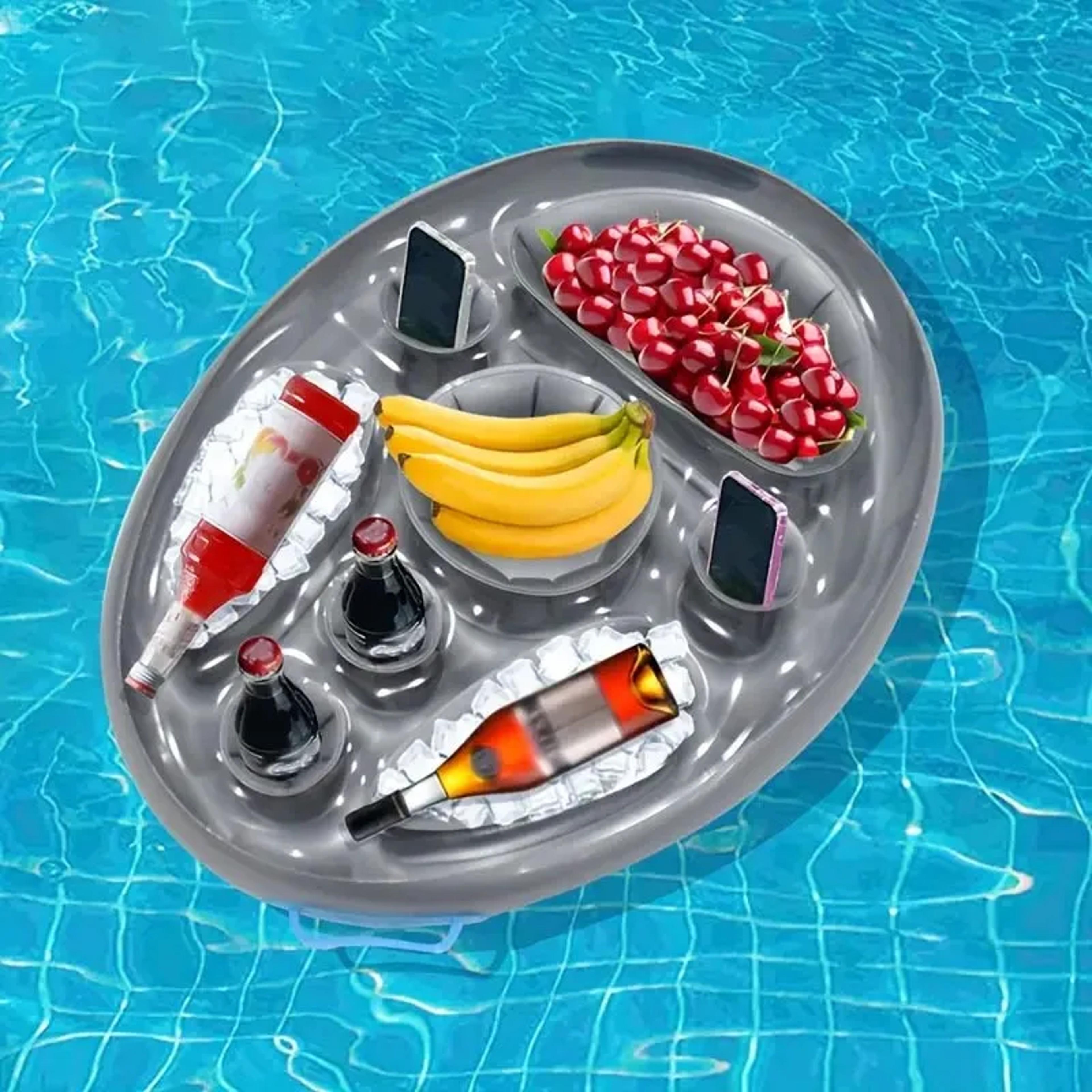 floating drink tray inflatable ice bar with multiple cup holders for pool parties & summer fun
