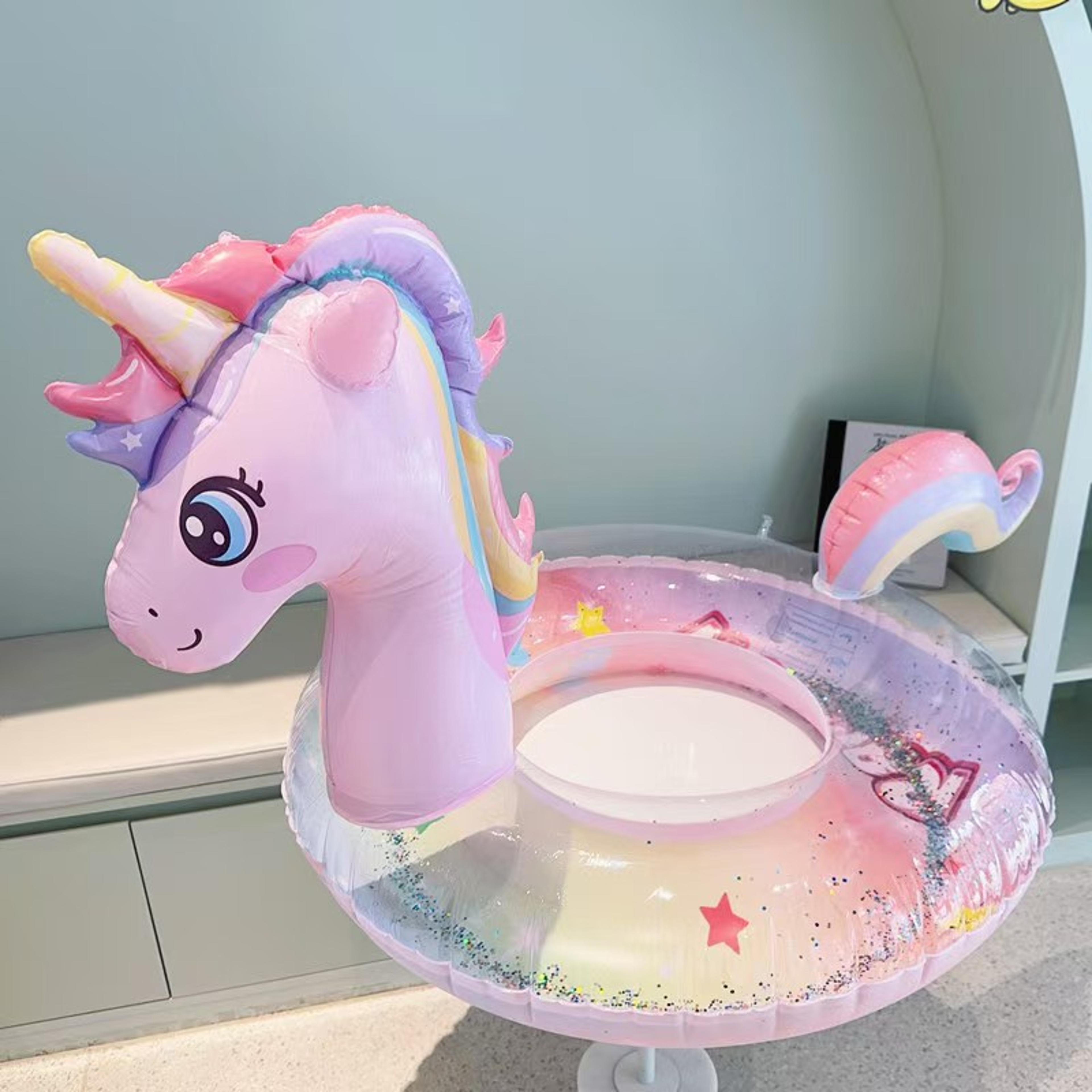 rainbow unicorn swim ring inflatable pool float for kids & adults family water fun