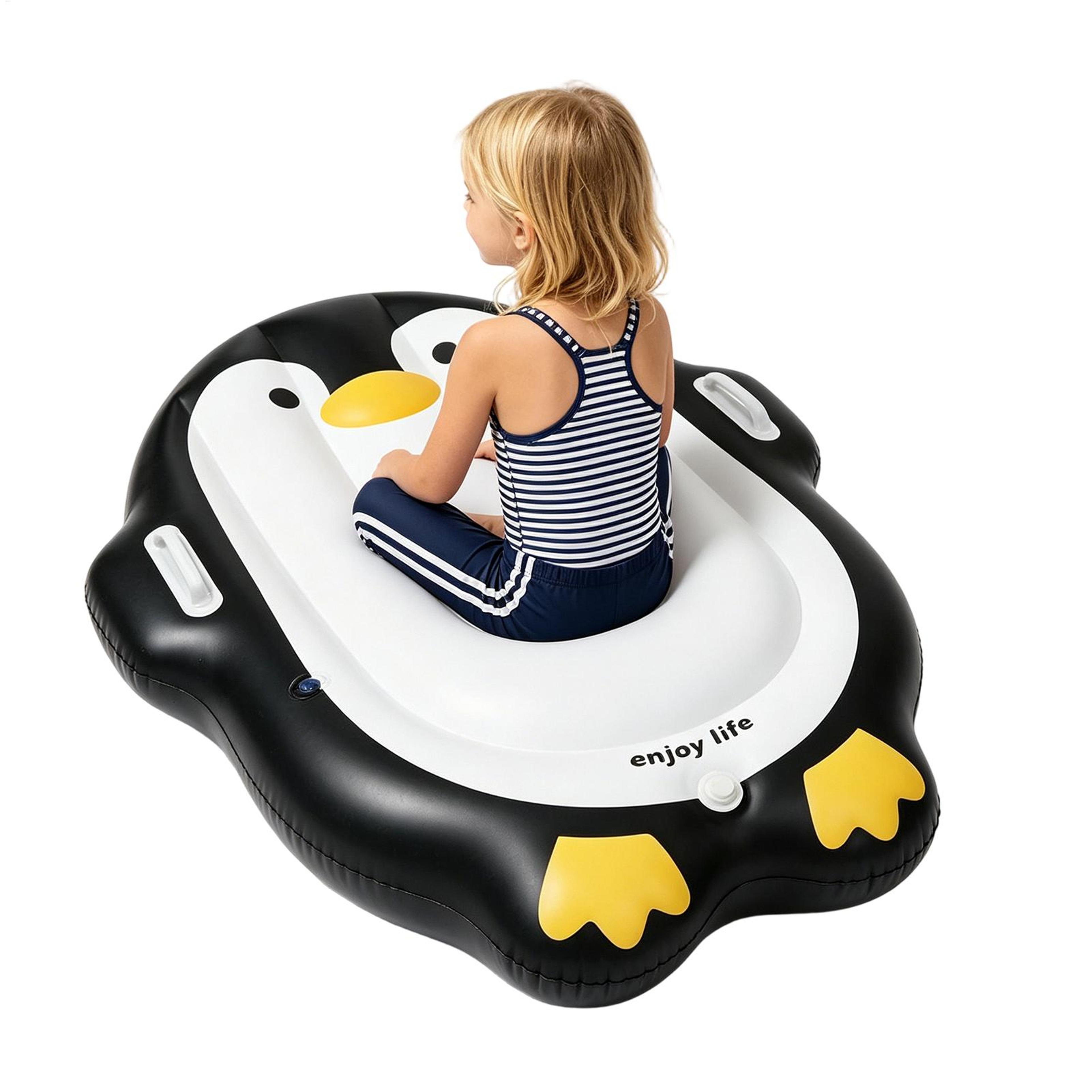 penguin kids inflatable surfboard pool float for beach, lake & backyard water fun