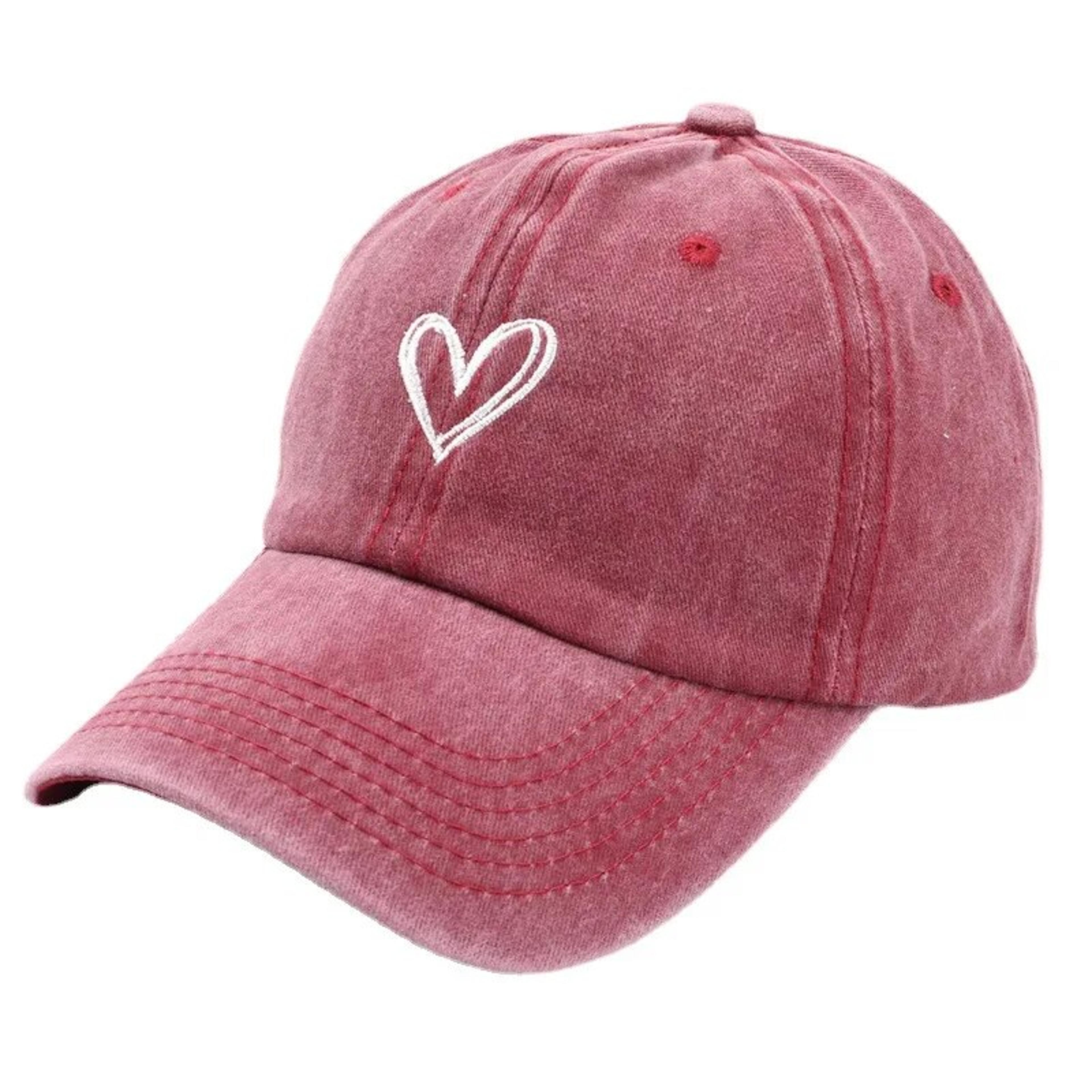 vintage washed baseball cap with peach heart embroidery adjustable unisex cotton dad hat