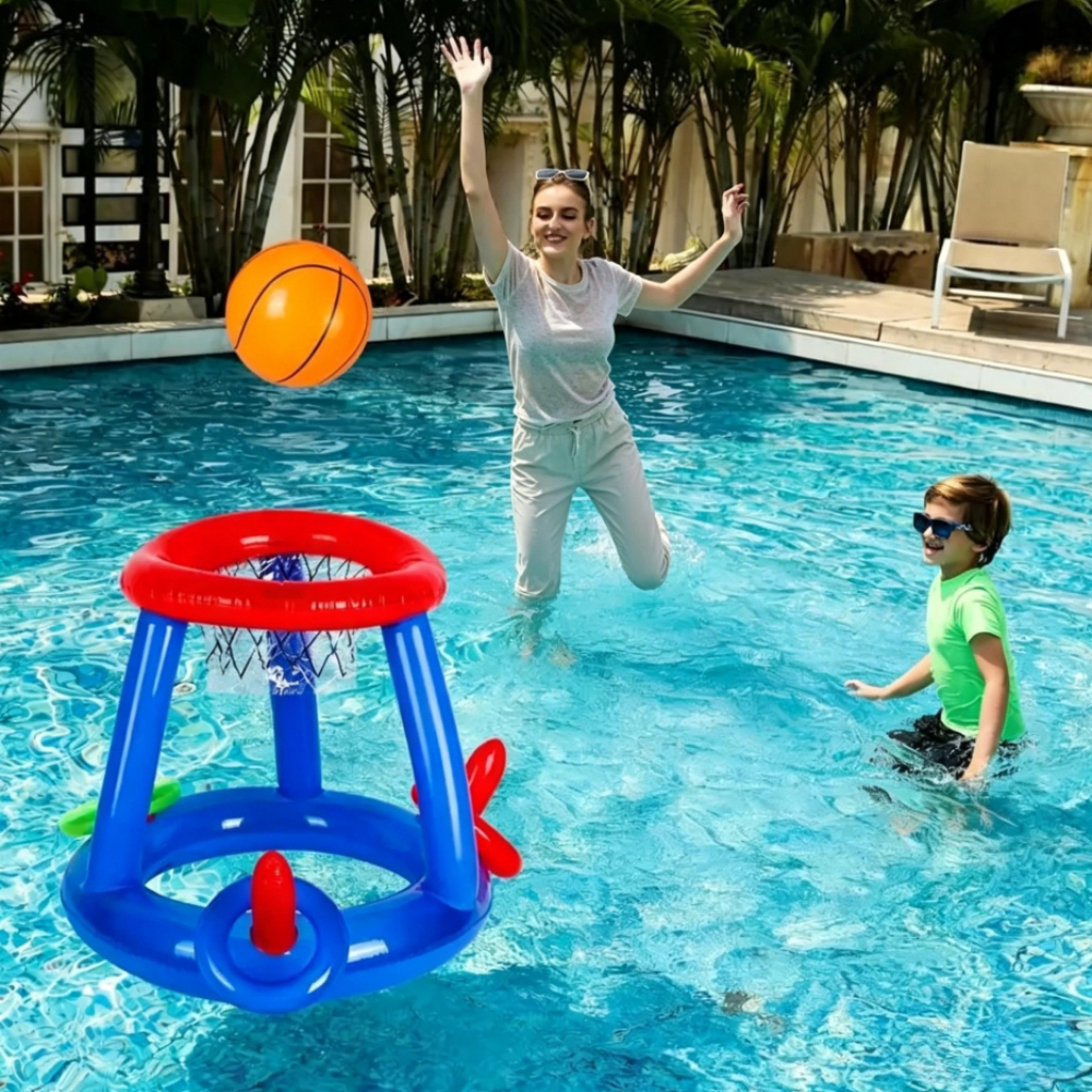 inflatable pool game basketball hoop & ring toss set for kids & adults