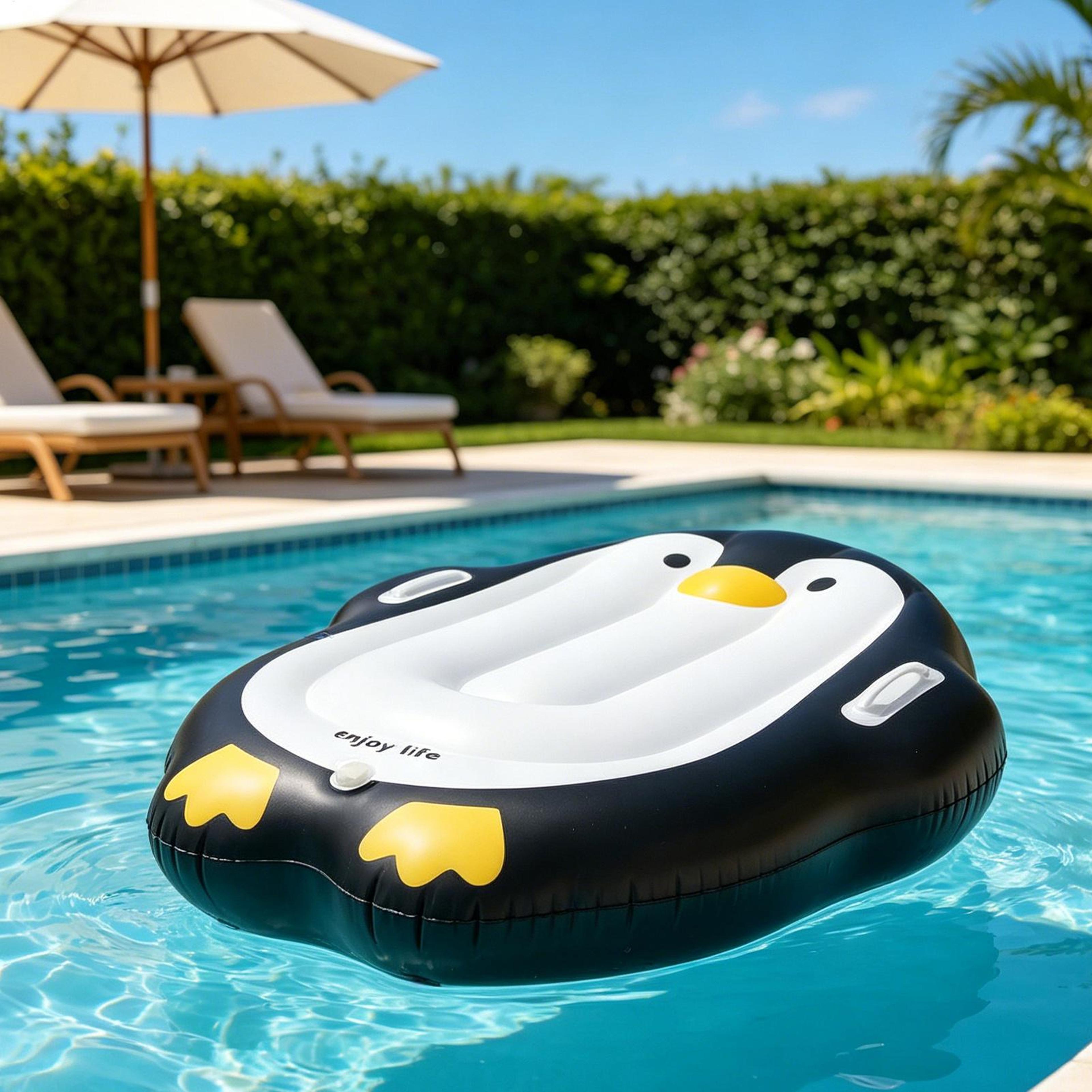 cute penguin kids inflatable surfboard with handle portable inflatable body board for beach & pool fun