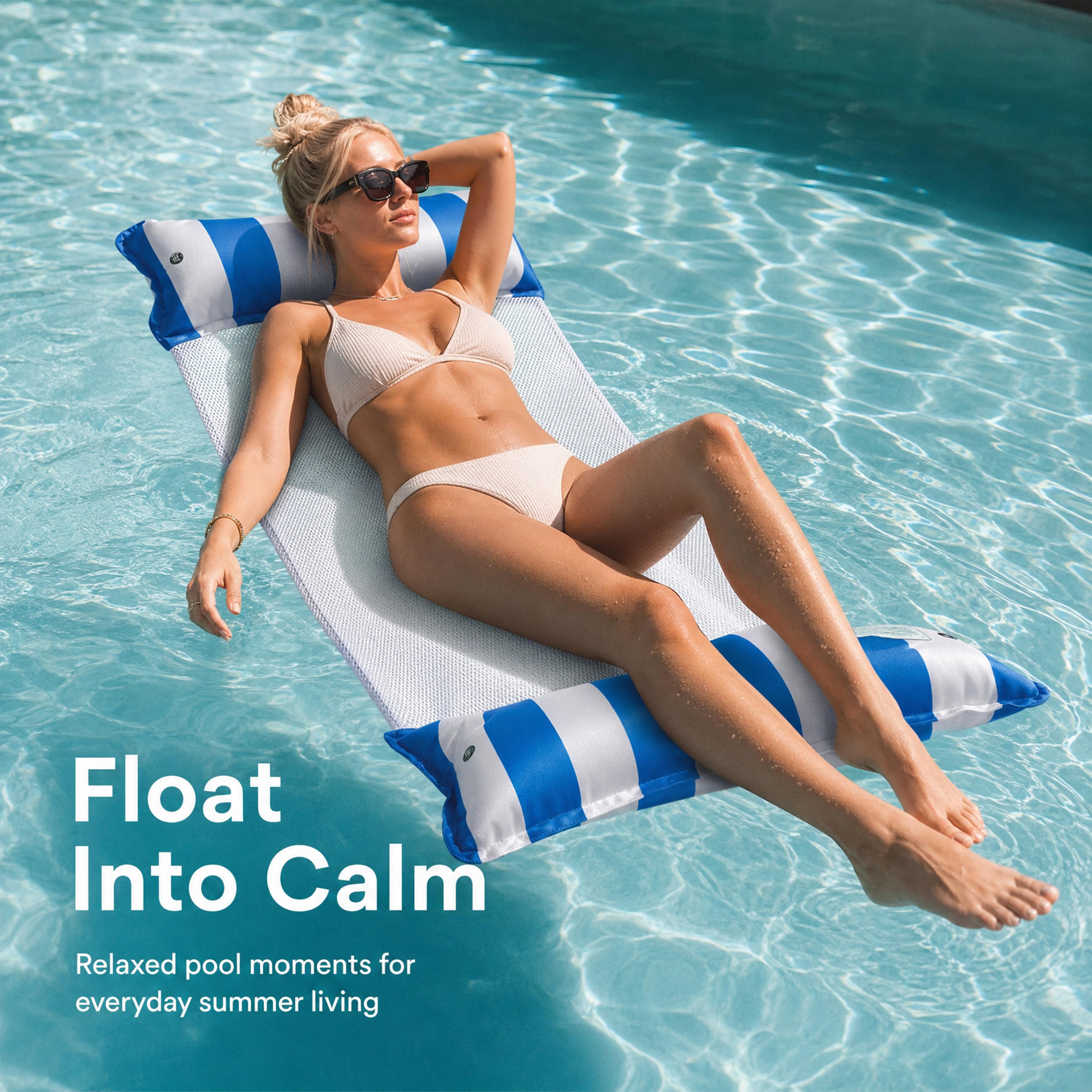 stable inflatable pool float mat thick pvc double tube adult pool lounger for beach & pool