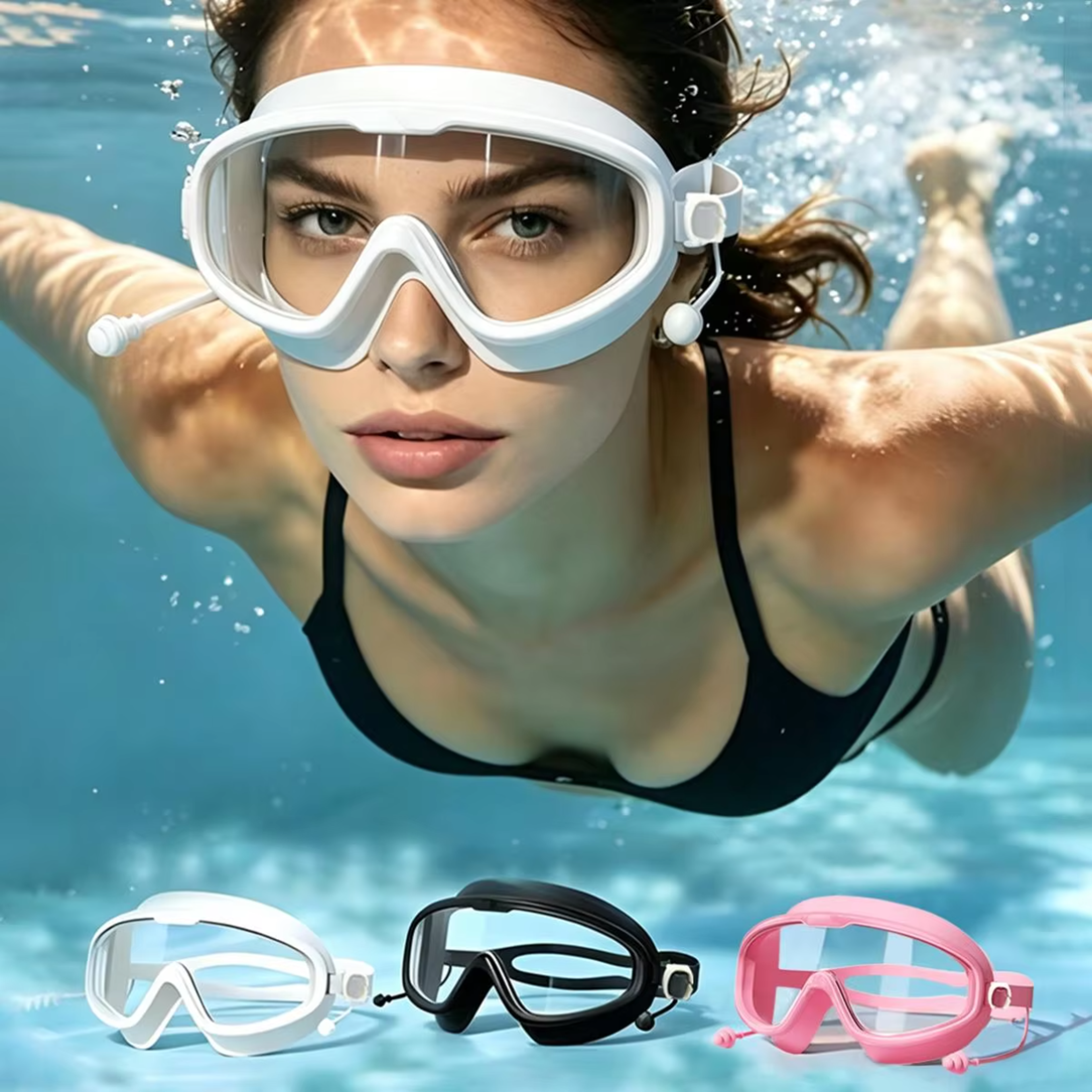 swimming goggles with wide angle anti fog lenses & uv protection for men and women