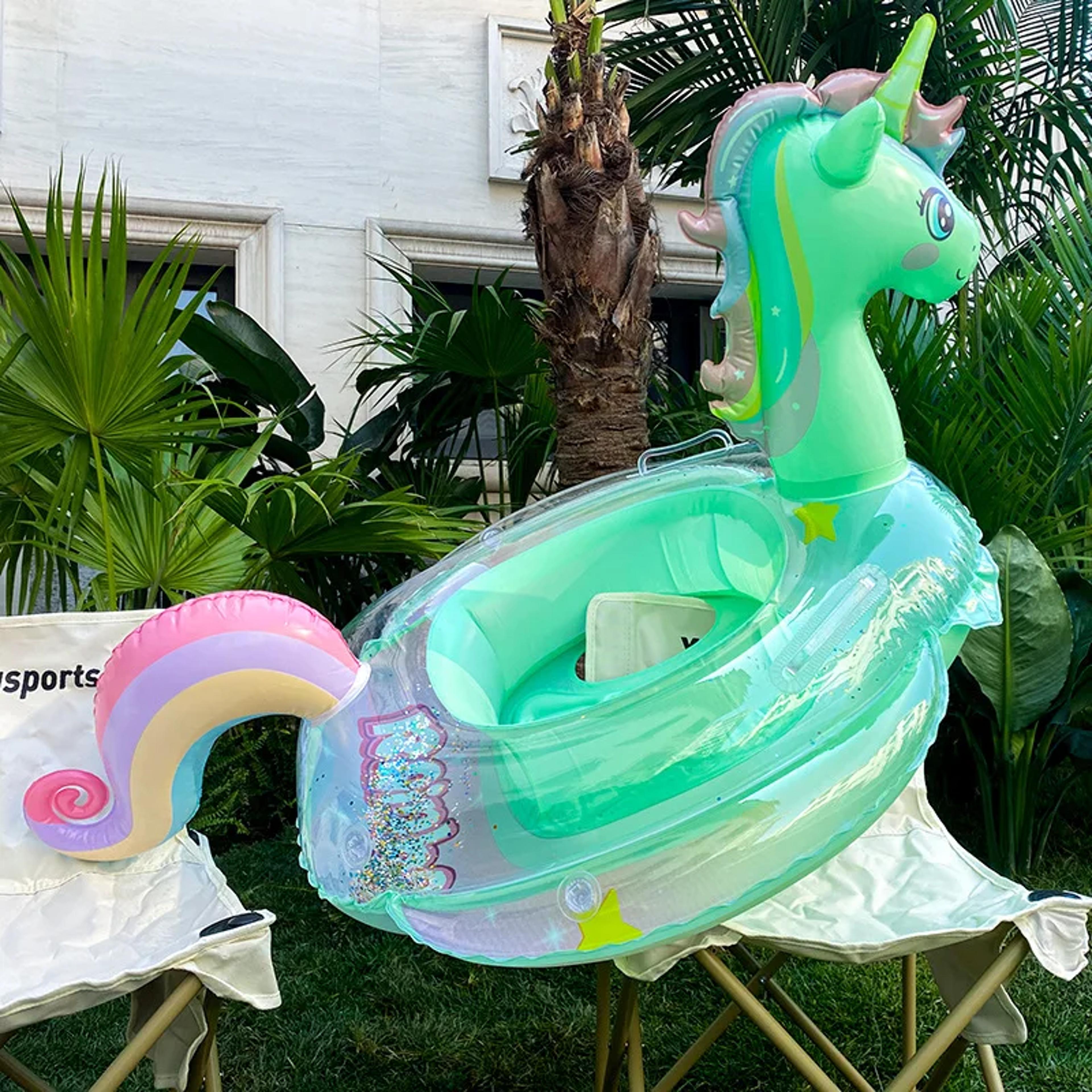 rainbow glitter unicorn kids swim ring inflatable pool float for summer water fun