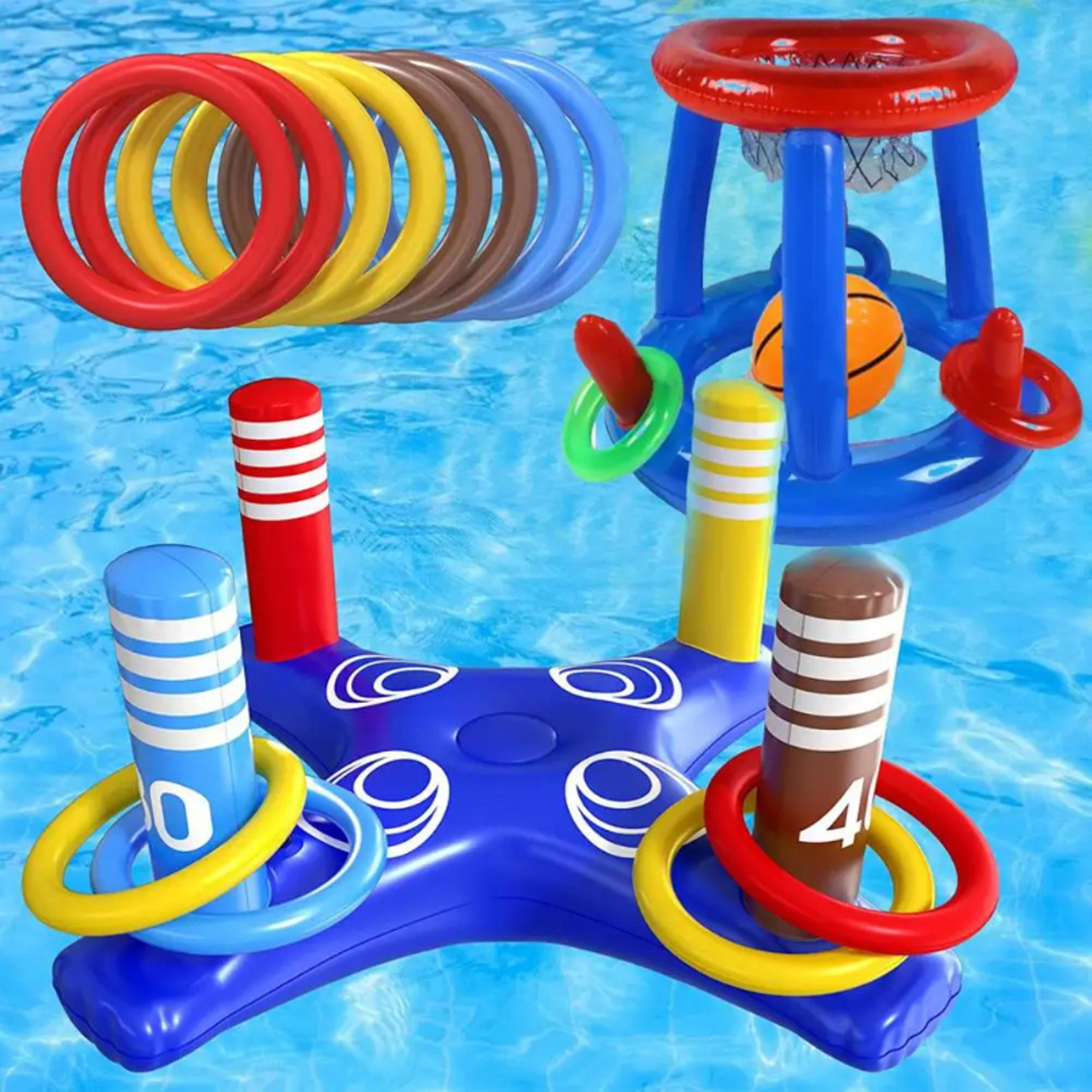 inflatable pool basketball hoop & ring toss game set for kids & adults