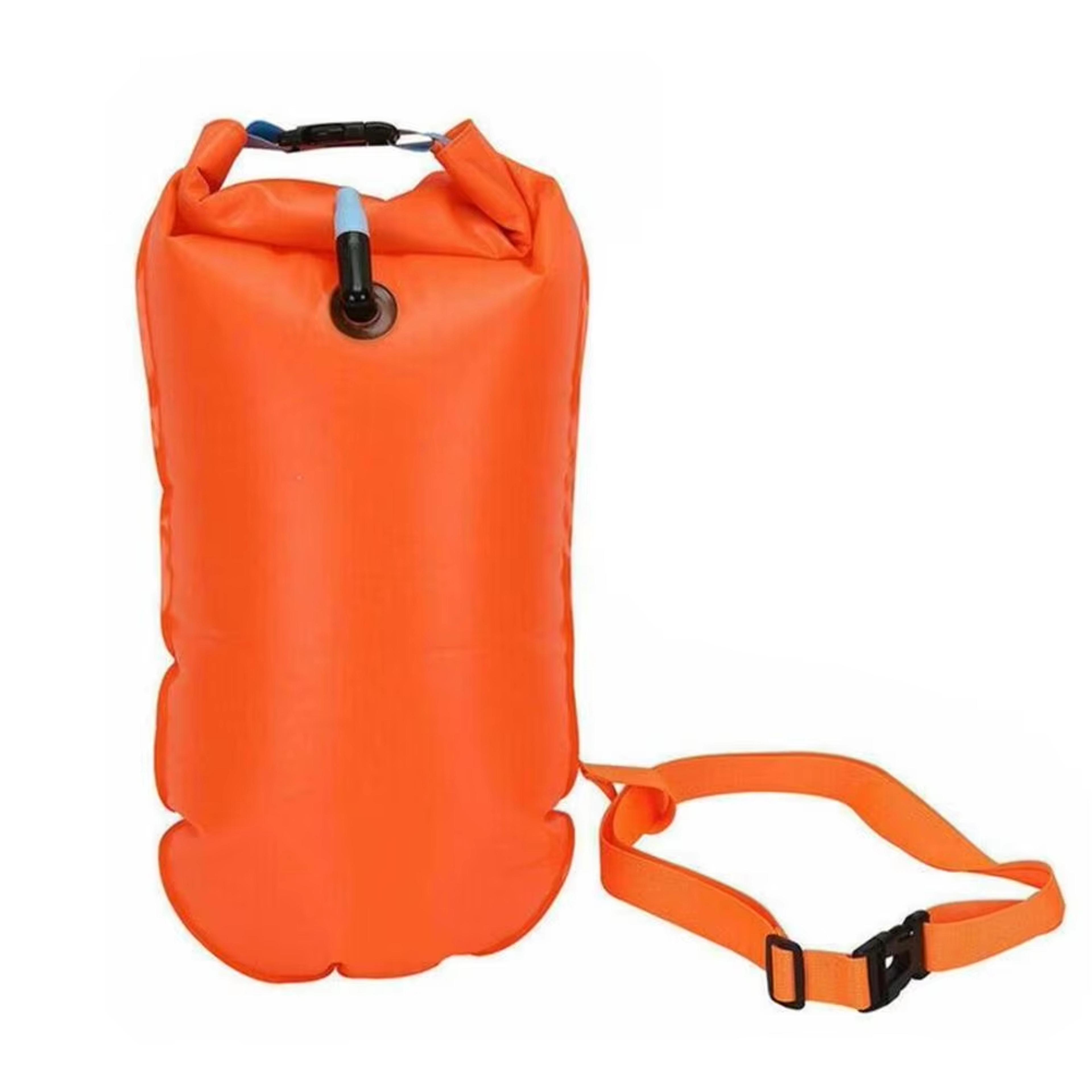 open water inflatable swim buoy tow float with waterproof storage & adjustable waist belt