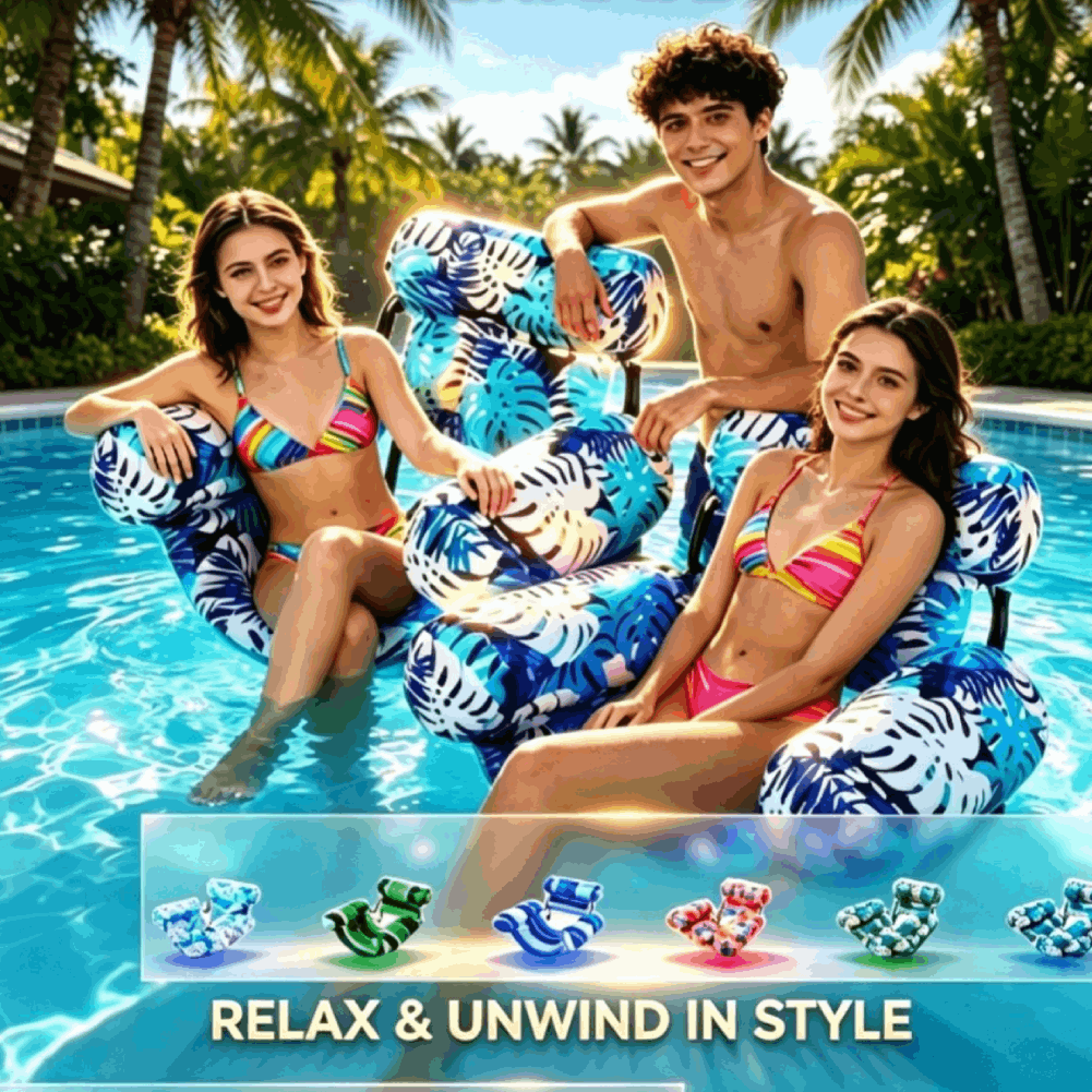 inflatable pool float lounge chair with backrest & armrests foldable floating recliner for adults