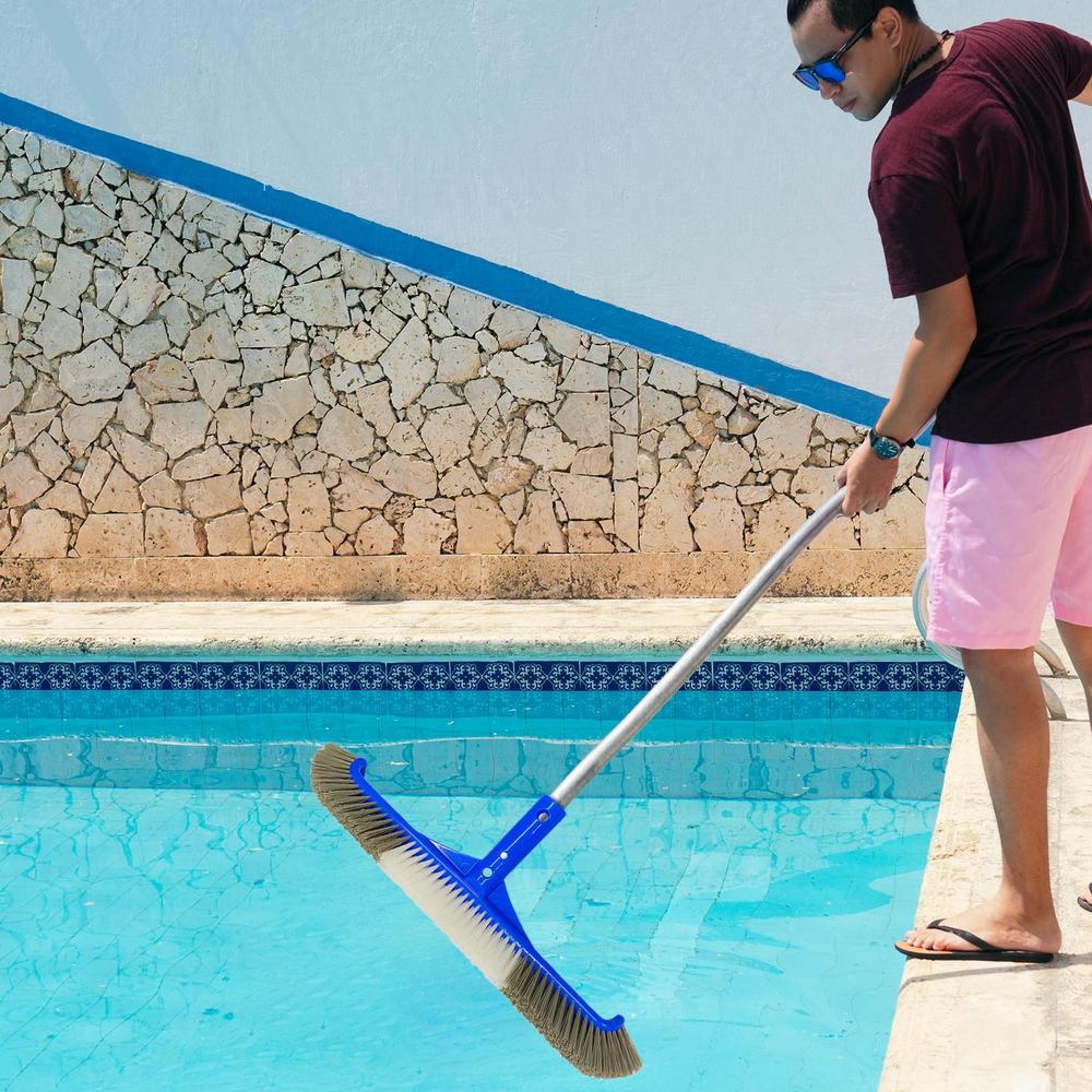 heavy duty pool brush for walls & floors portable pool cleaning brush algae scrubber
