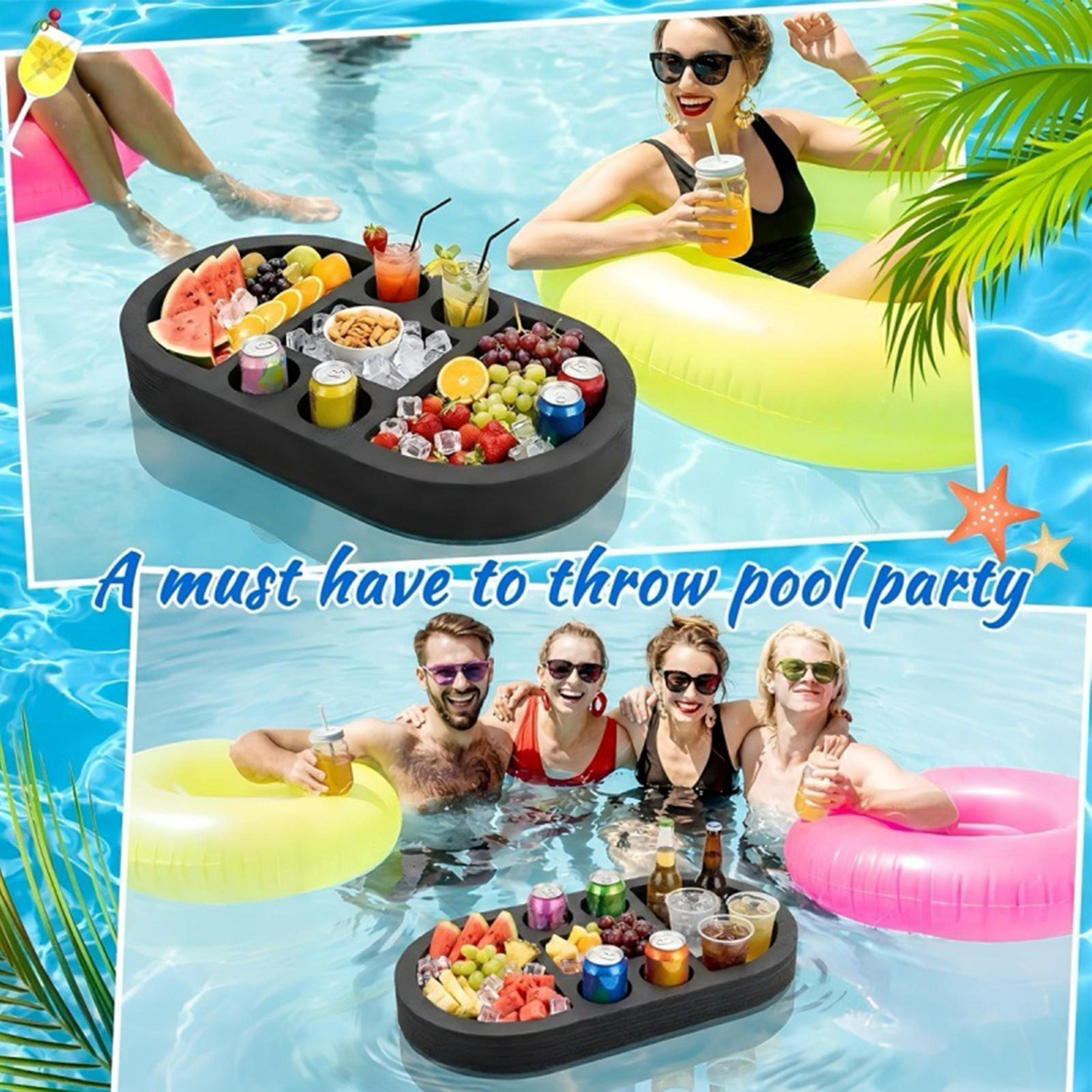 portable floating pool tray with compartments large pool drink holder for snacks, fruits & beverages