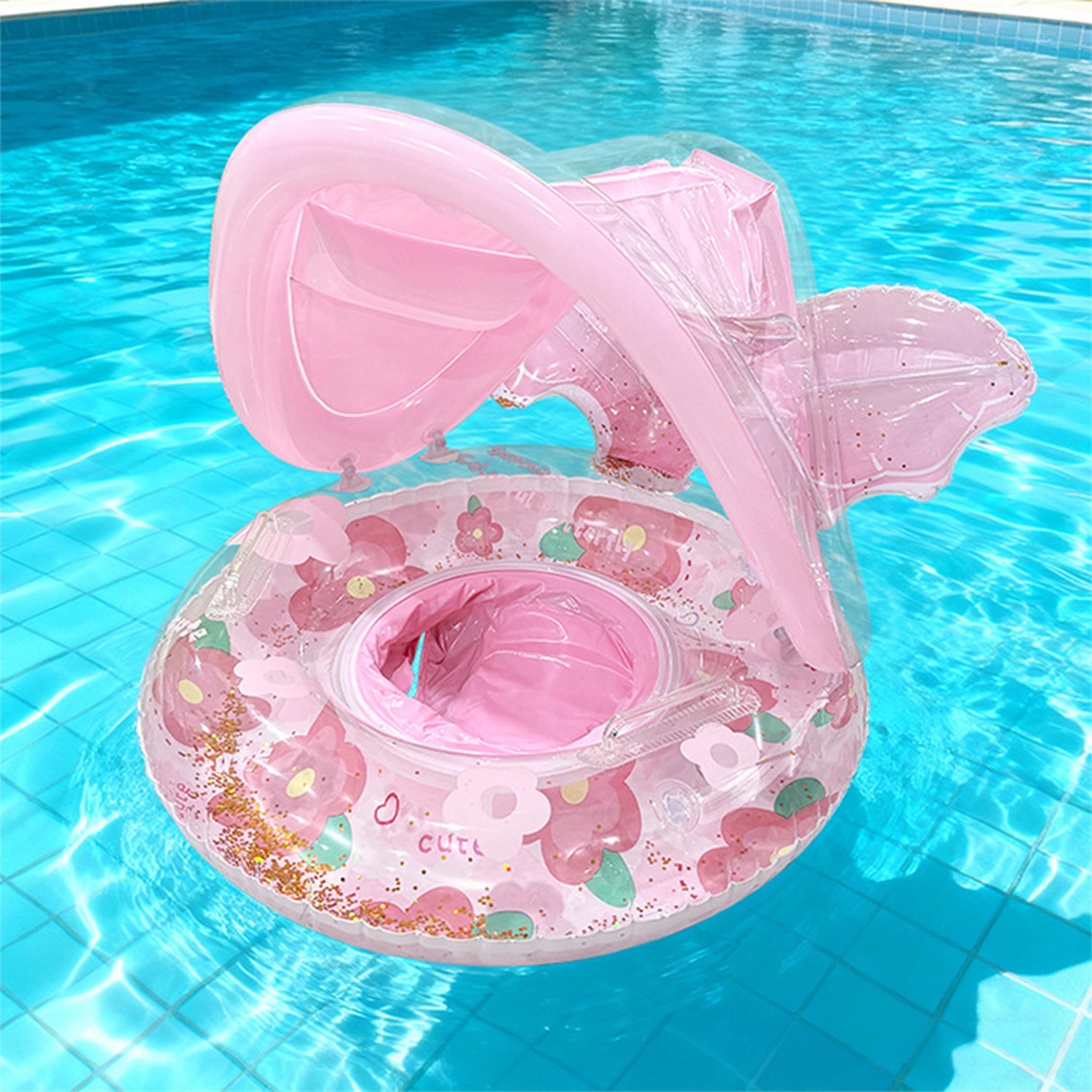 sunshield inflatable pool float swim ring with canopy for summer pool & beach fun
