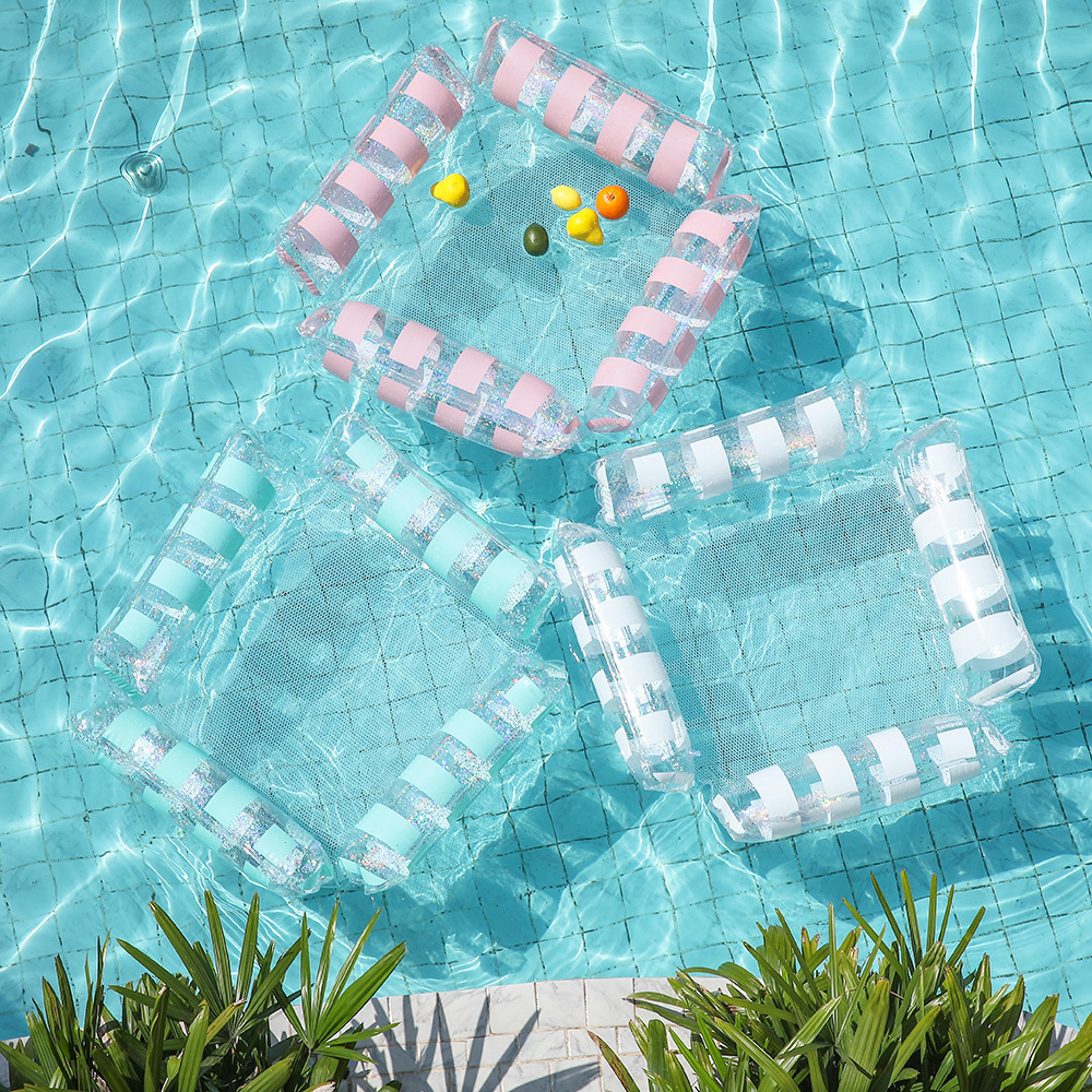 foldable inflatable water hammock pool float lounge chair with backrest for pool & beach relaxation
