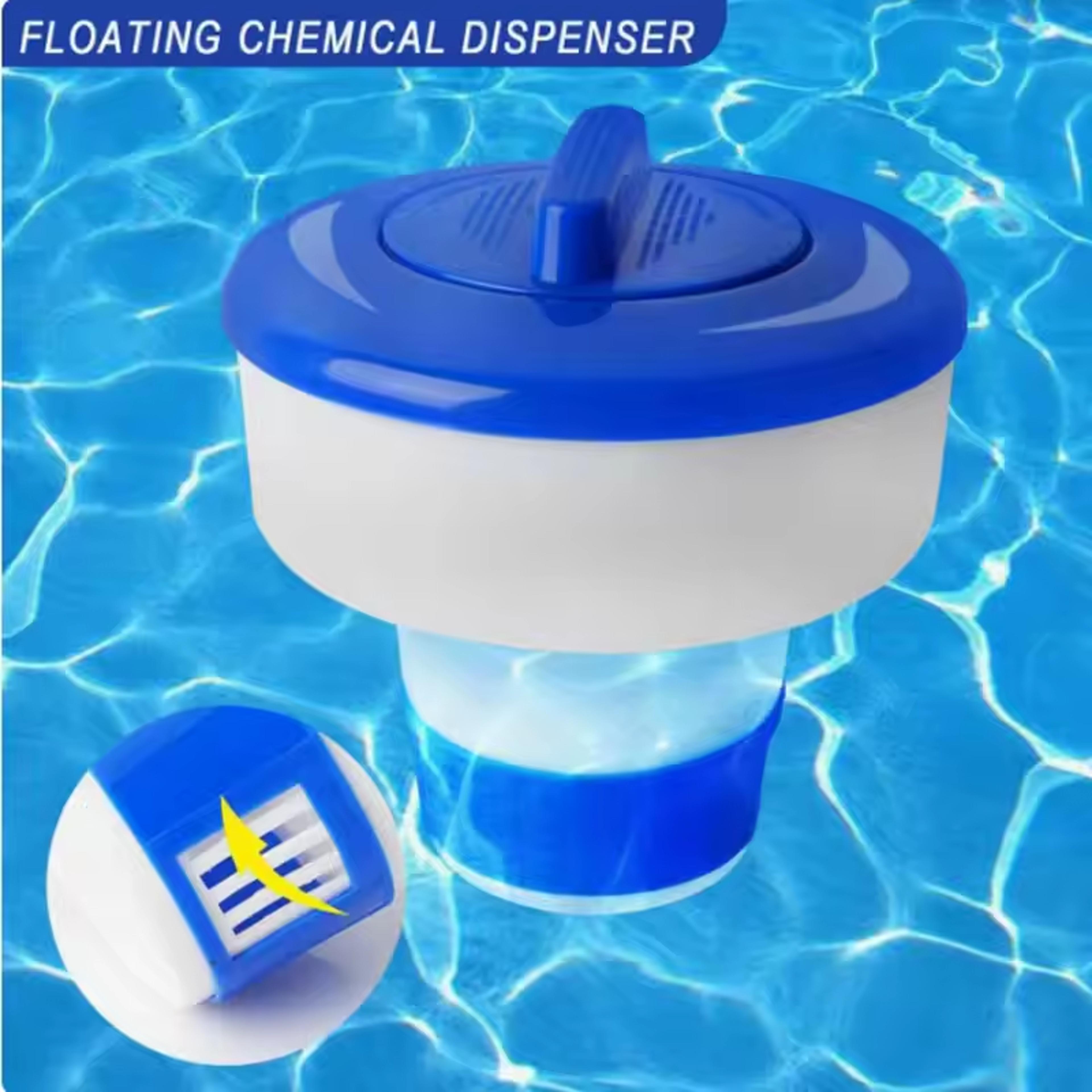 floating chlorine dispenser for swimming pools with adjustable chemical tablet flow