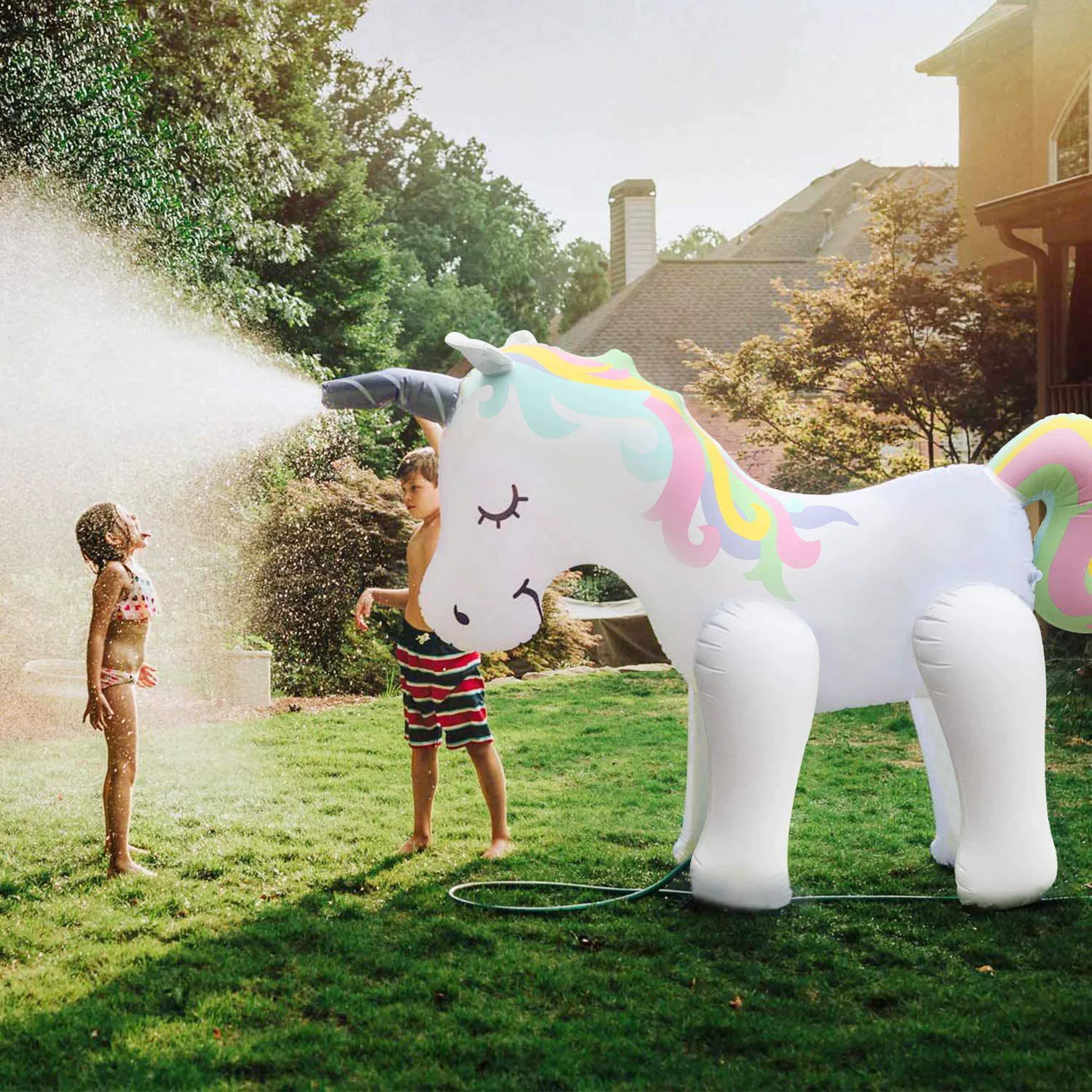 magic inflatable unicorn sprinkler for kids outdoor water play and pool fountain fun