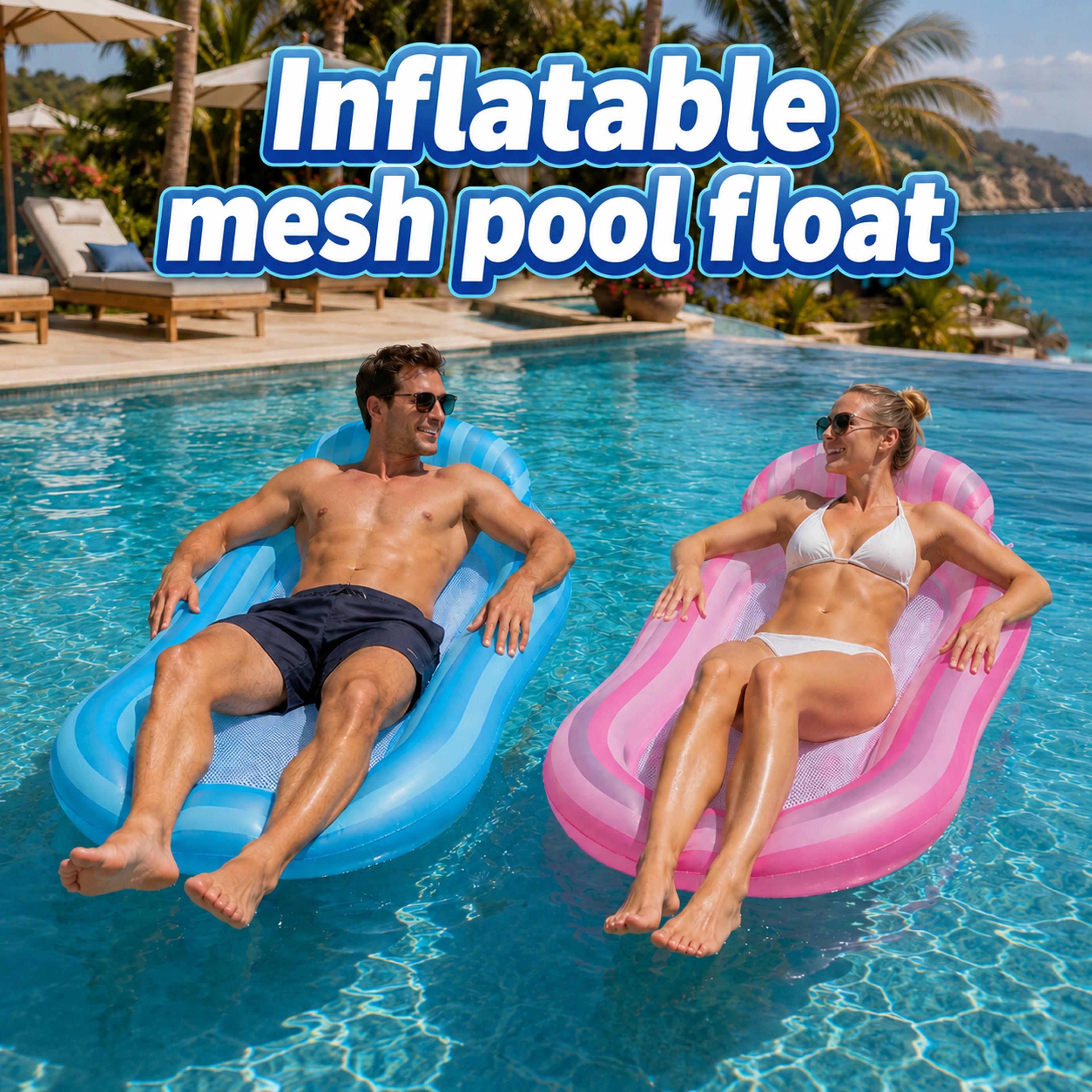 inflatable pool float hammock with backrest mesh lounge chair for pool and beach relaxation