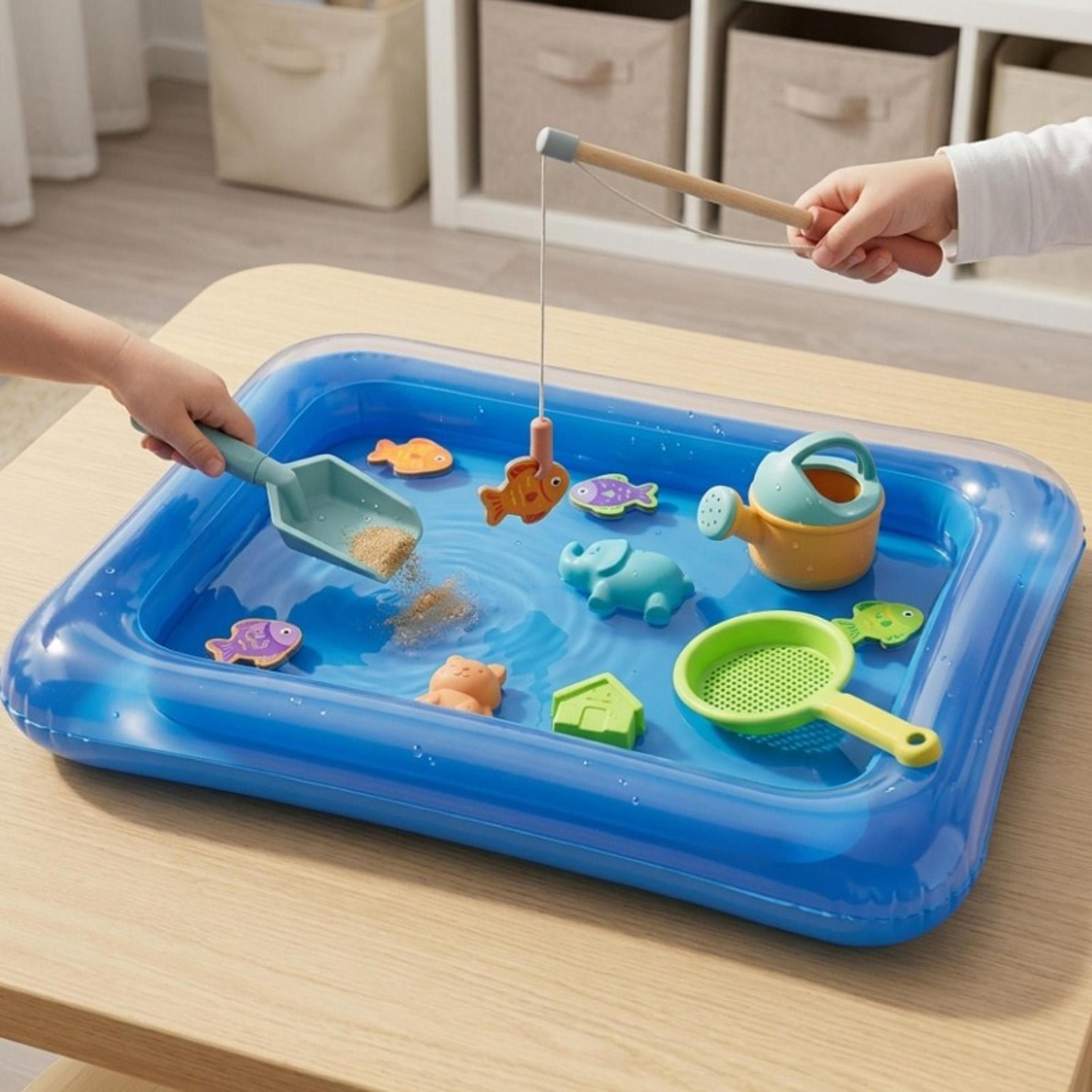 multi purpose inflatable sandbox & kids play pool portable water play basin & toy storage