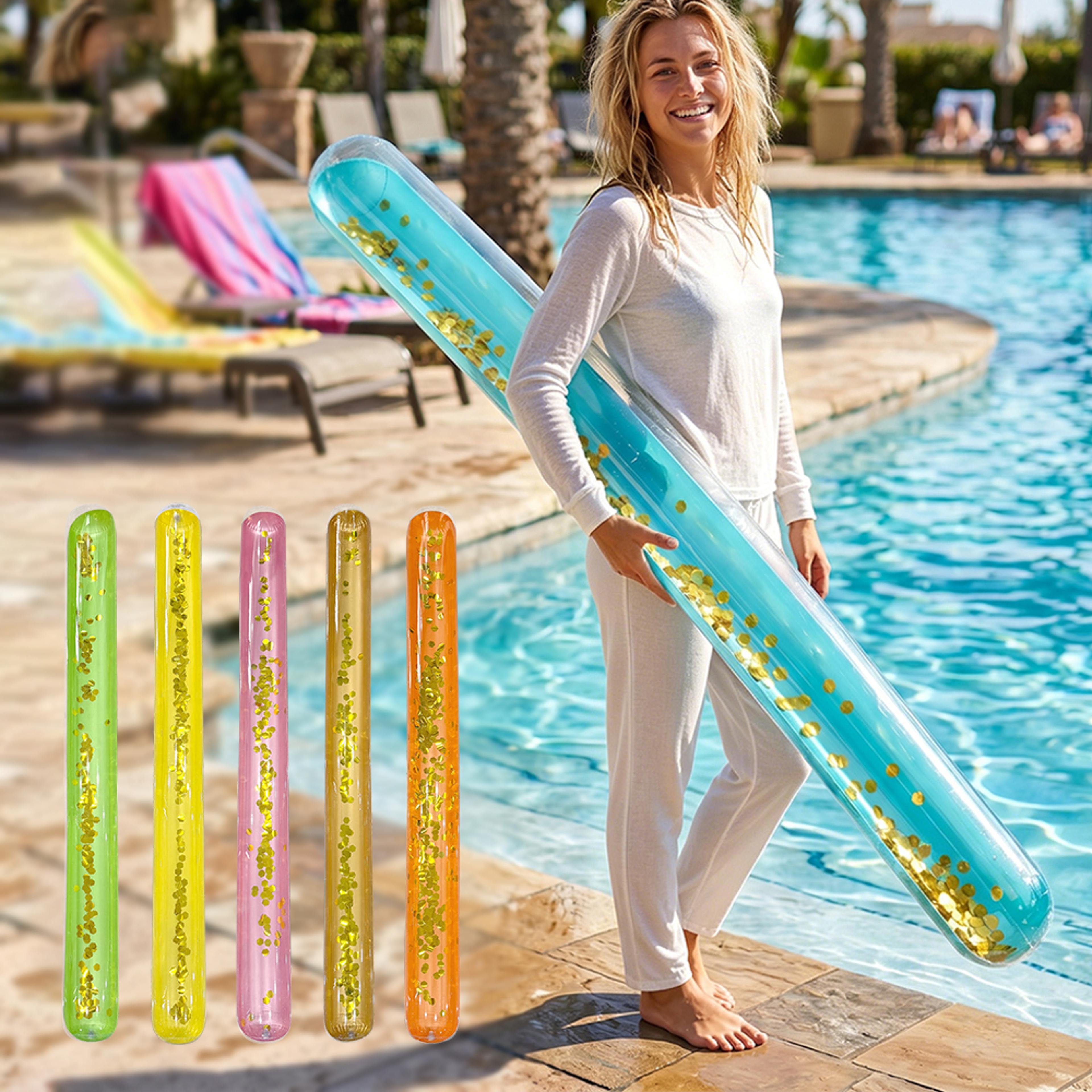glitter inflatable pool noodle floating swim stick for beach, pool & water fun