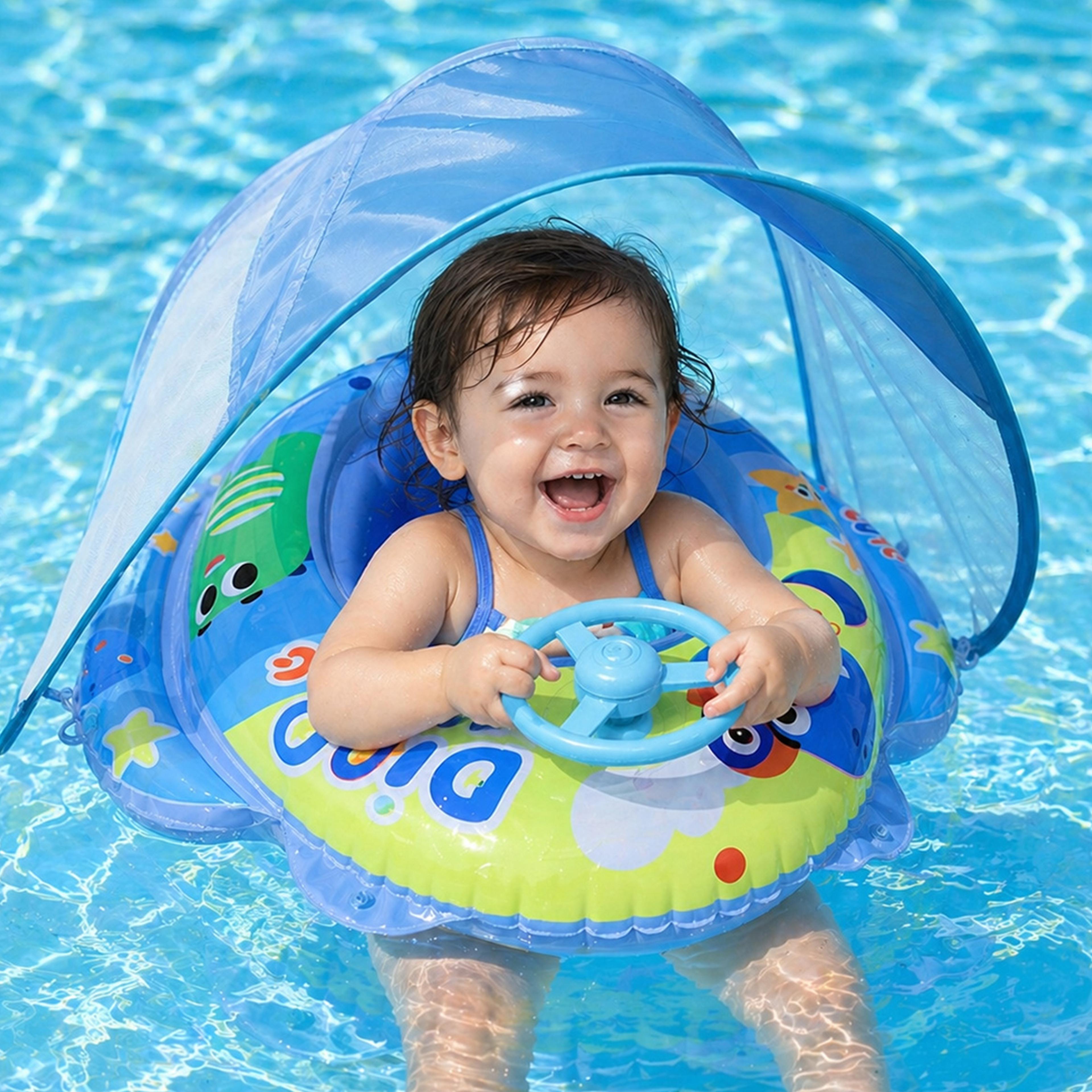 sunshield toddler pool float with canopy baby swim ring inflatable seat for safe water fun