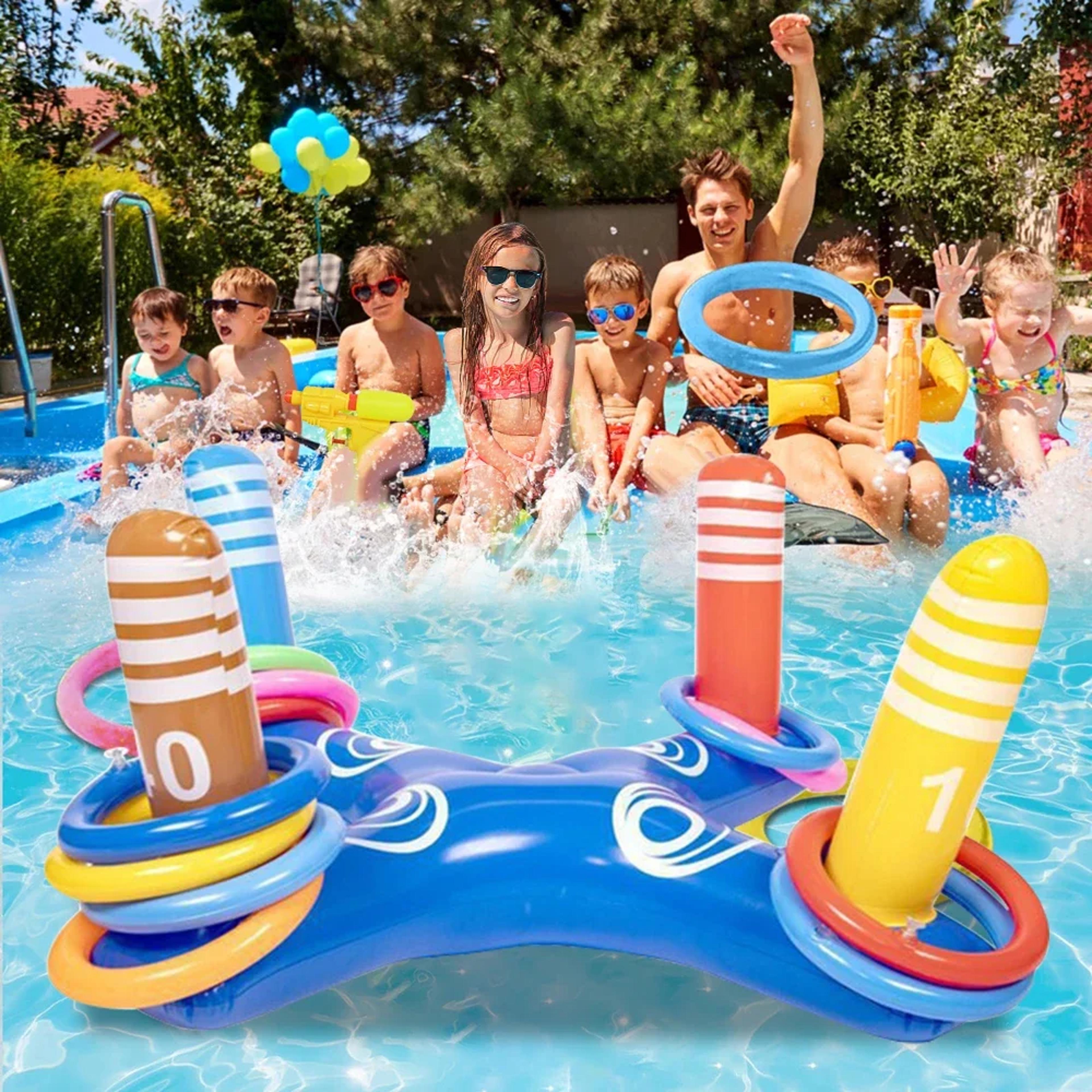 inflatable pool ring toss game with floating rings for kids & adults pool party fun
