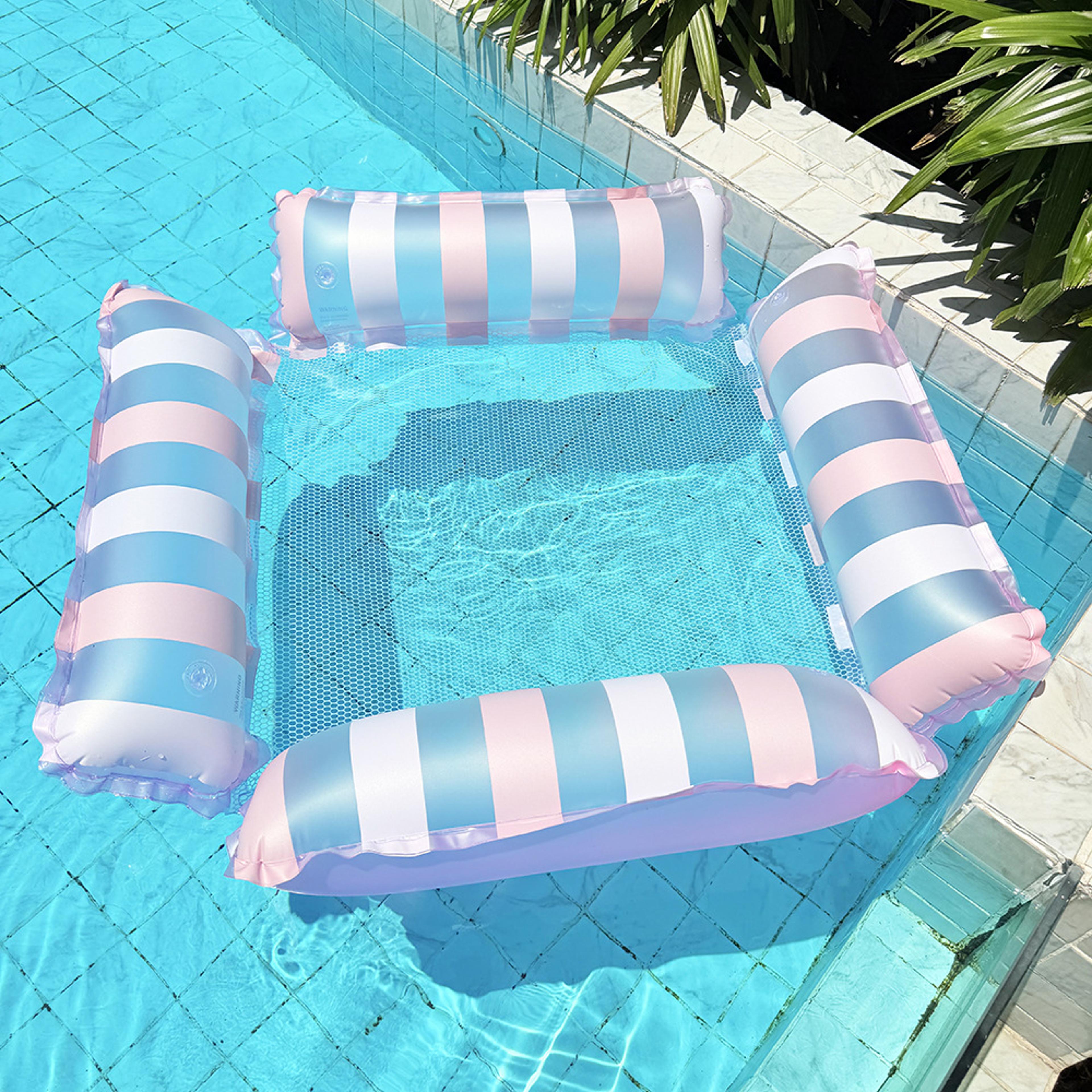 pink stripe inflatable pool lounger floating water seat for pool, beach & lake relaxation