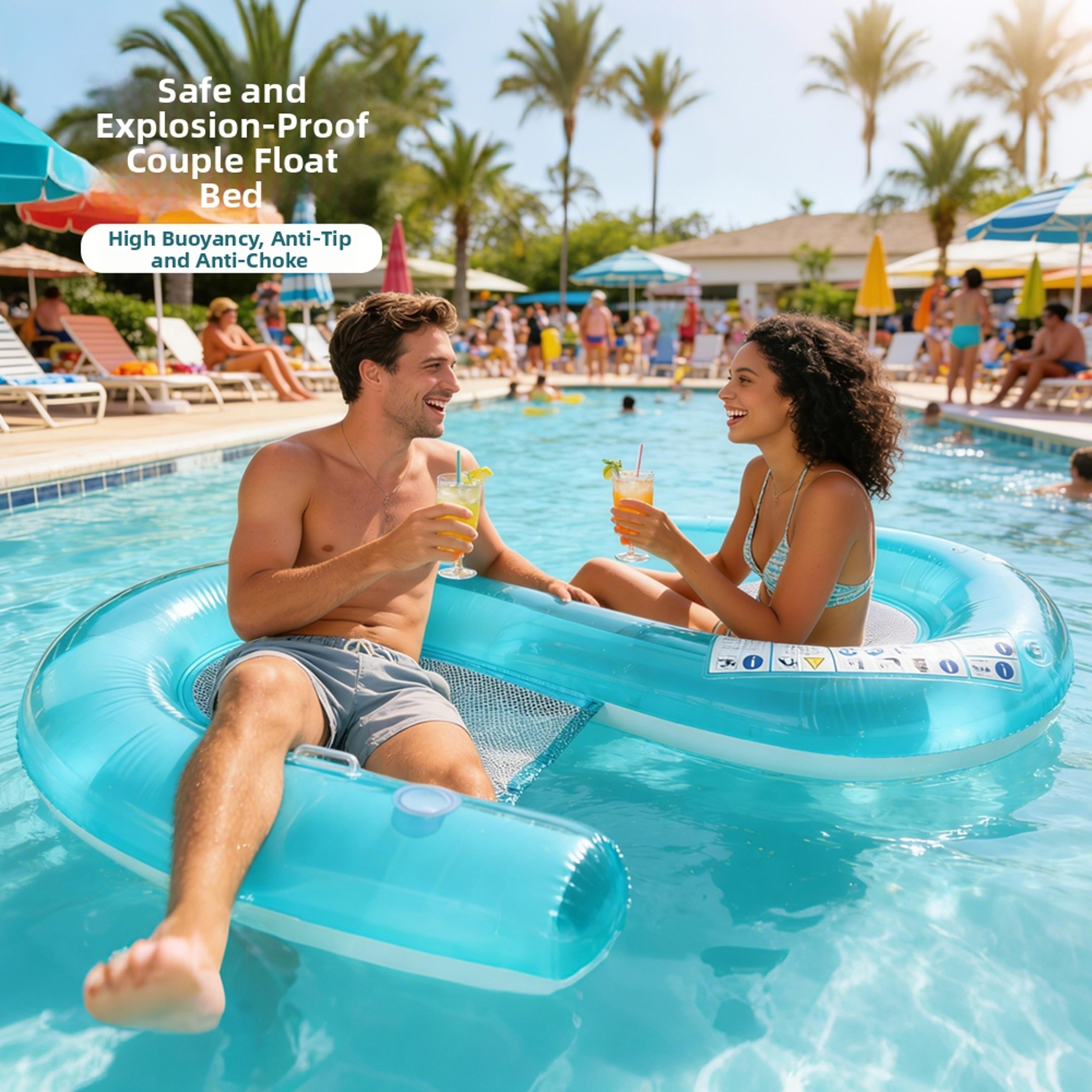 luxury inflatable pool float double s shaped floating pool lounger with armrests & cup holder