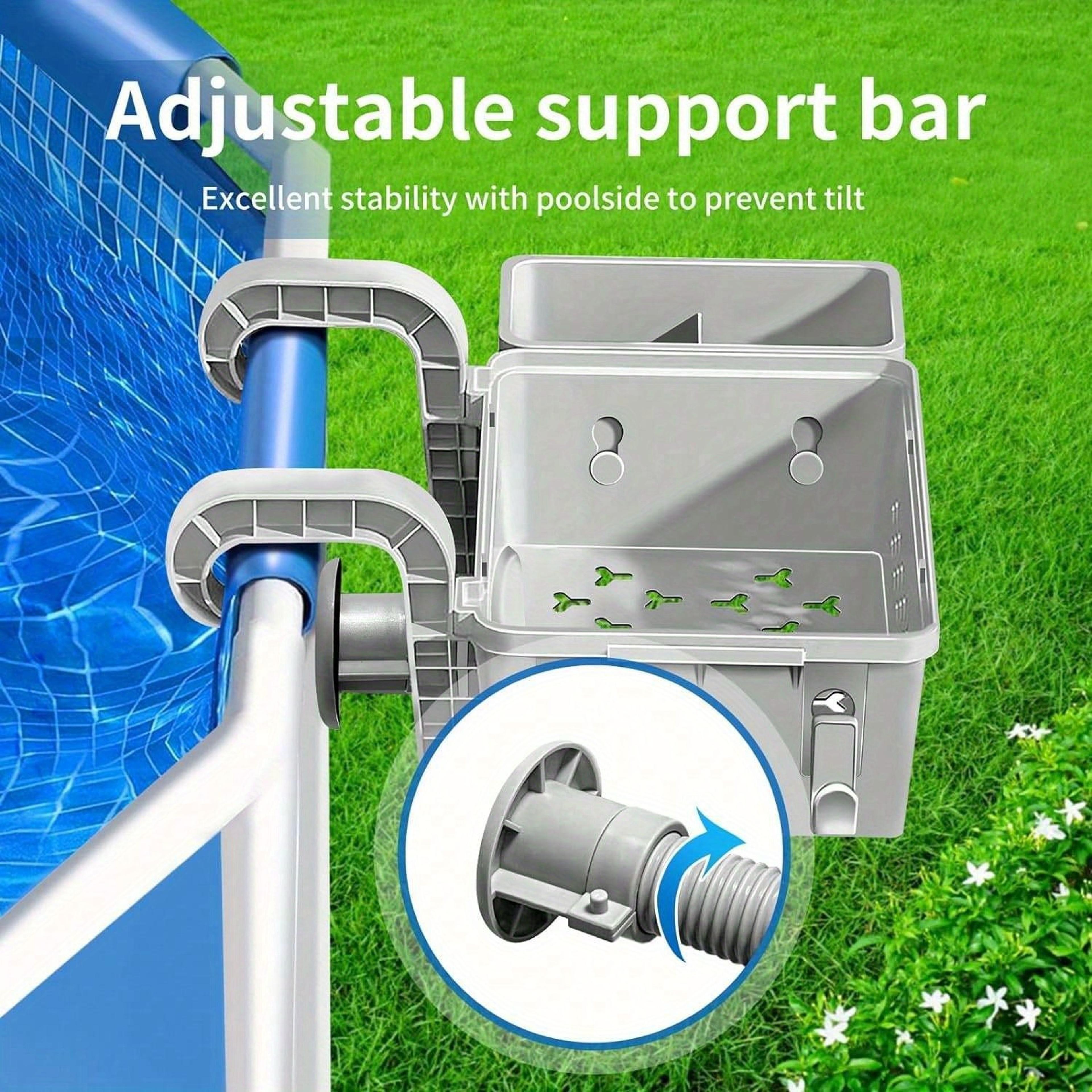 expandable pool side storage basket with cup holder & hooks for above ground pool organization