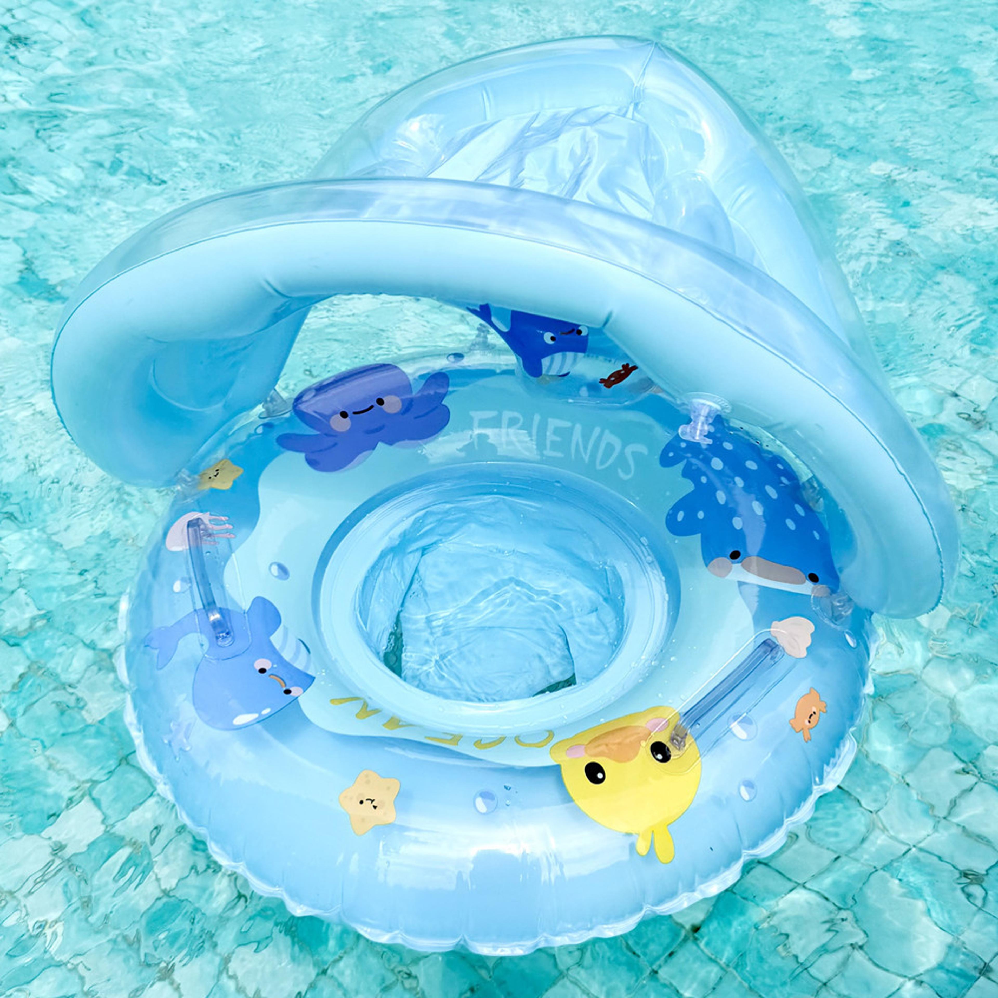 sunshield inflatable pool float with canopy portable sunshade swim ring for summer water fun