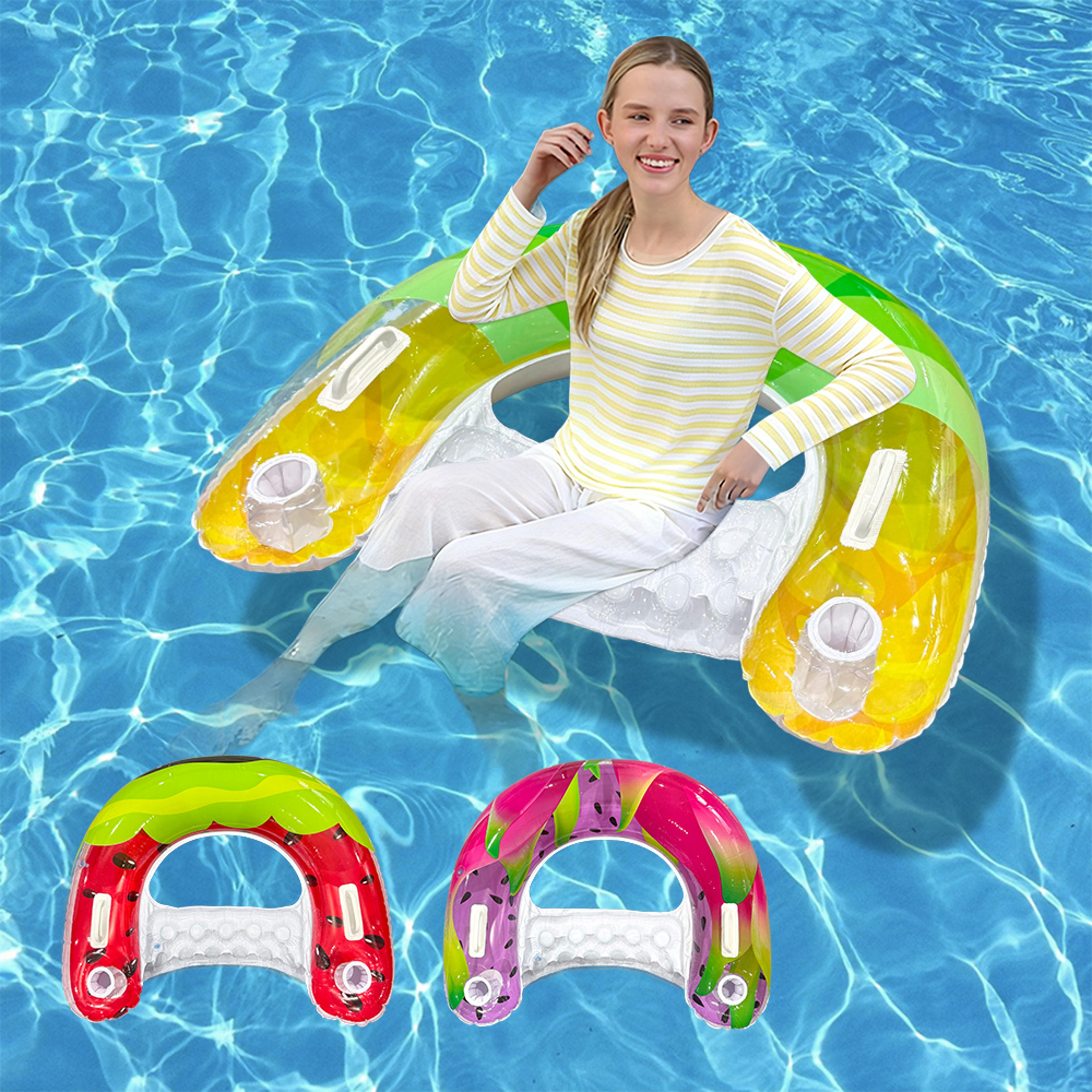 watermelon inflatable pool float chair with cup holders & handles for pool, beach & lake relaxation
