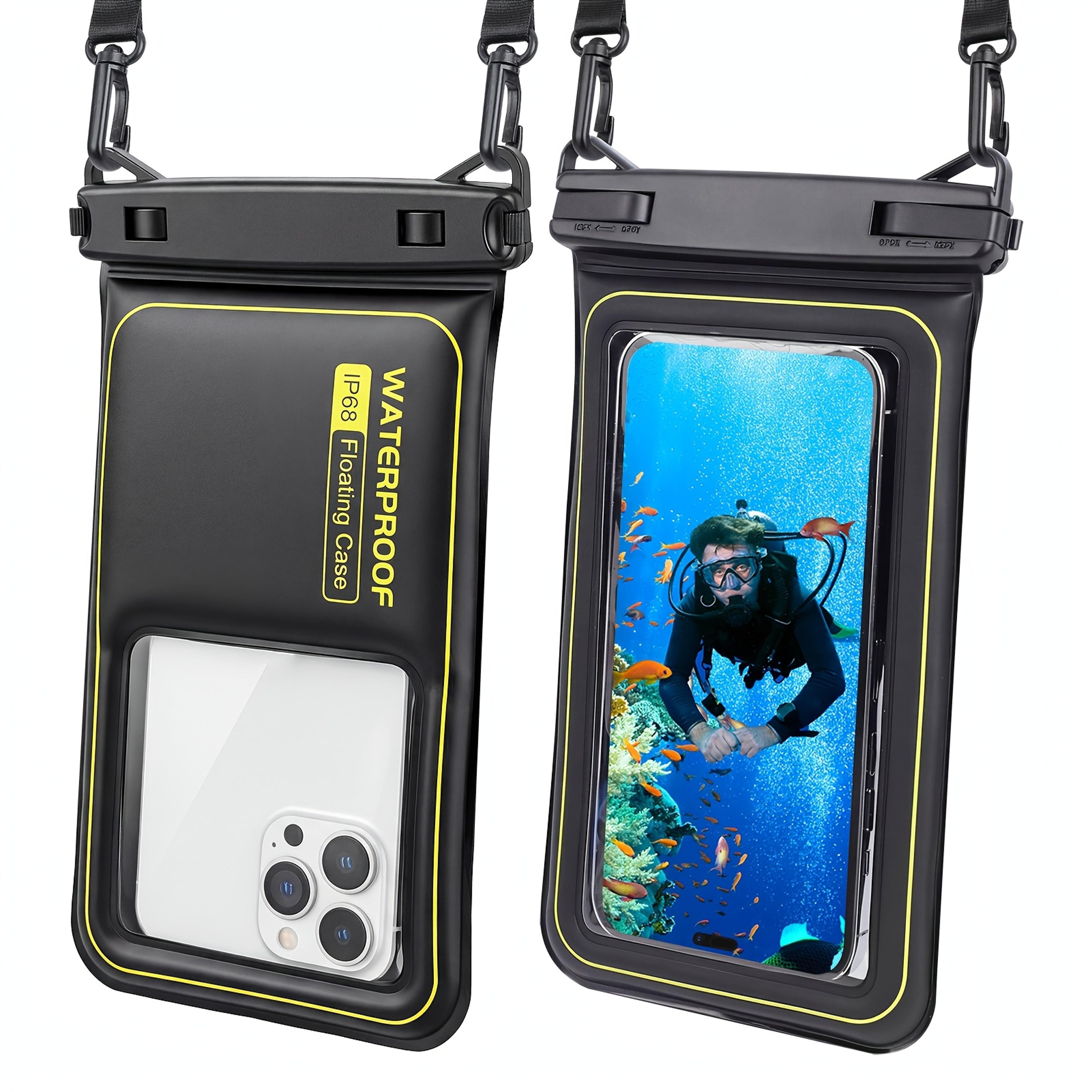 universal waterproof phone pouch with secure tether & touchscreen access for beach, swimming & water sports