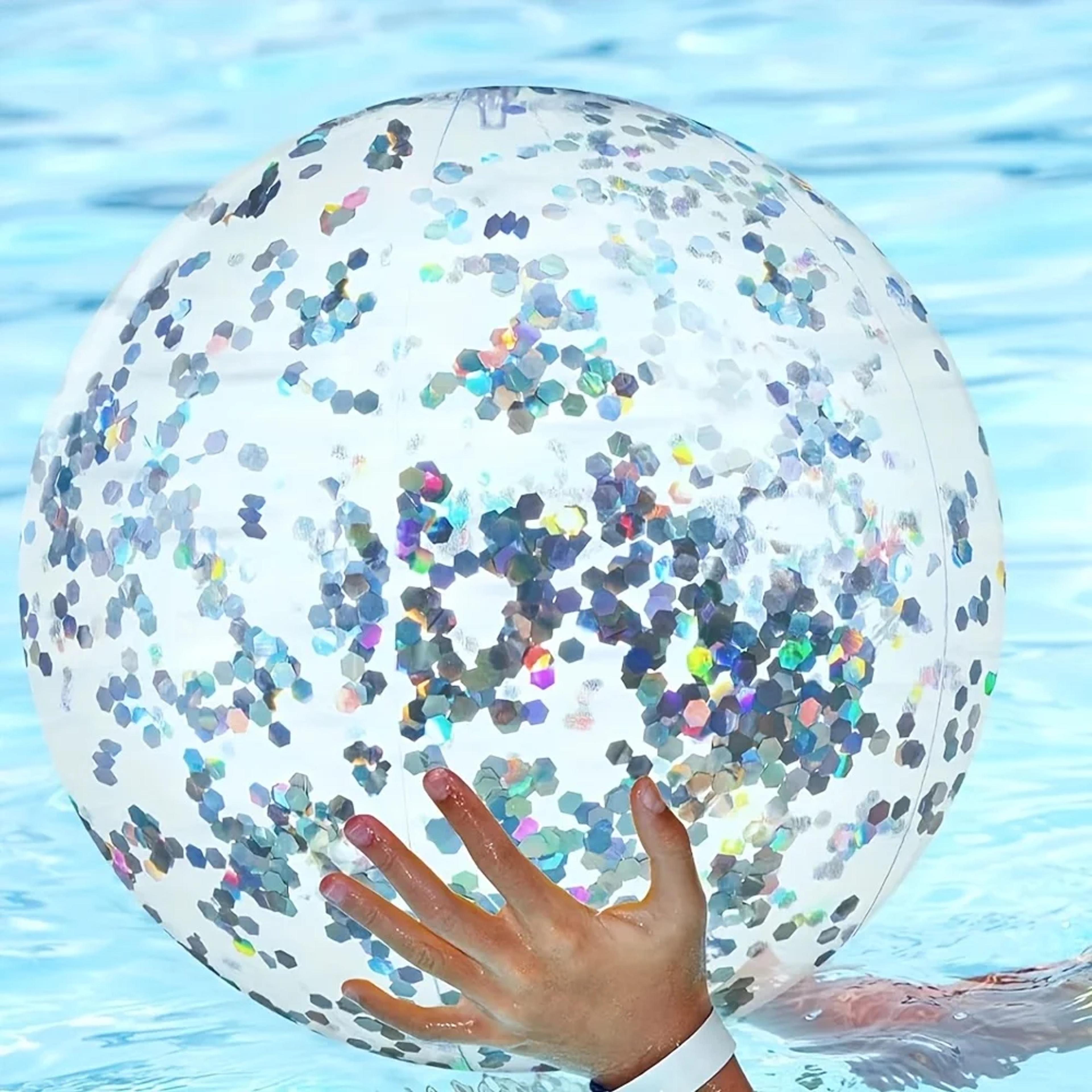 sparklesplash inflatable beach ball transparent glitter beach ball for pool parties & summer fun