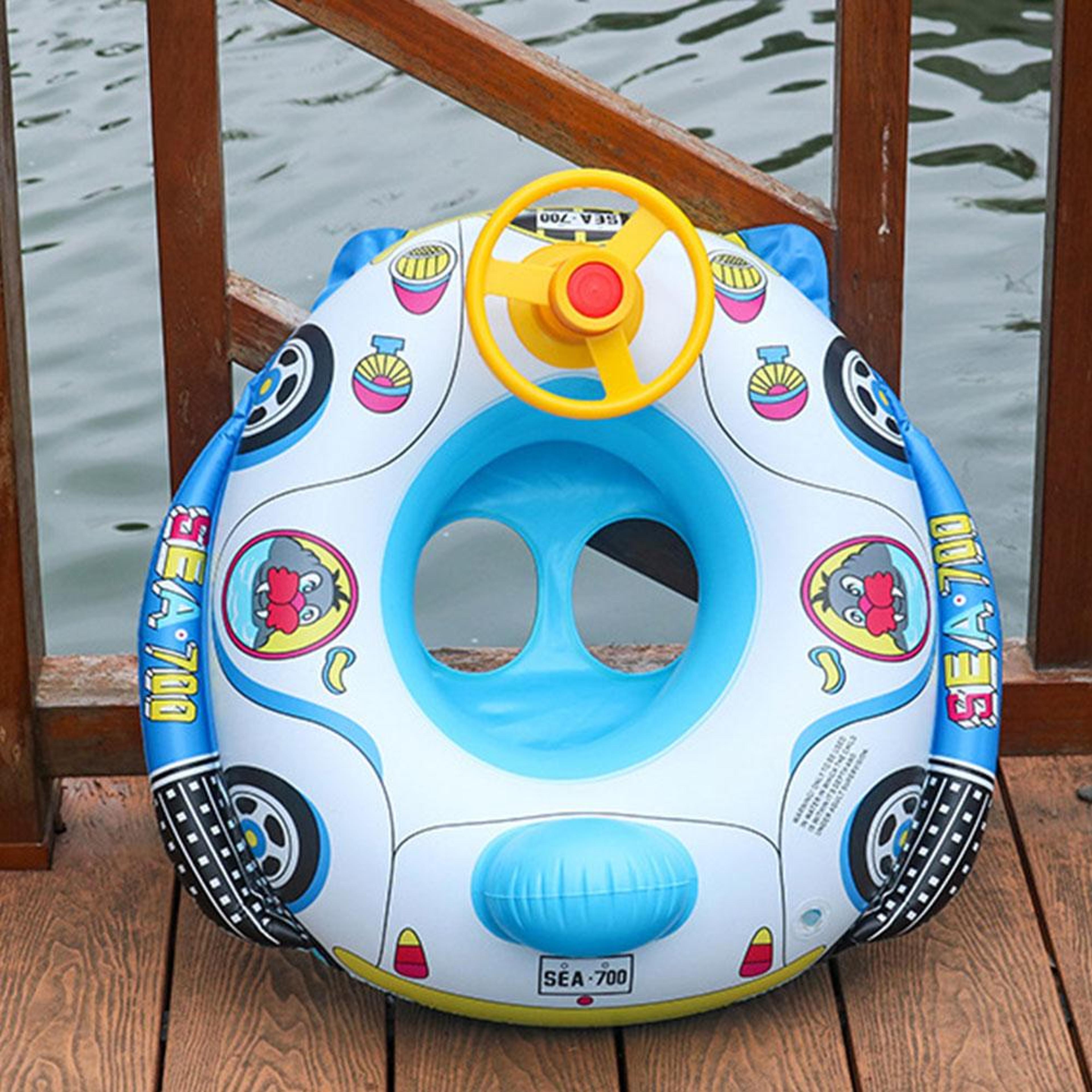 cute car baby pool float with safety seat & handles inflatable toddler swim float for summer fun