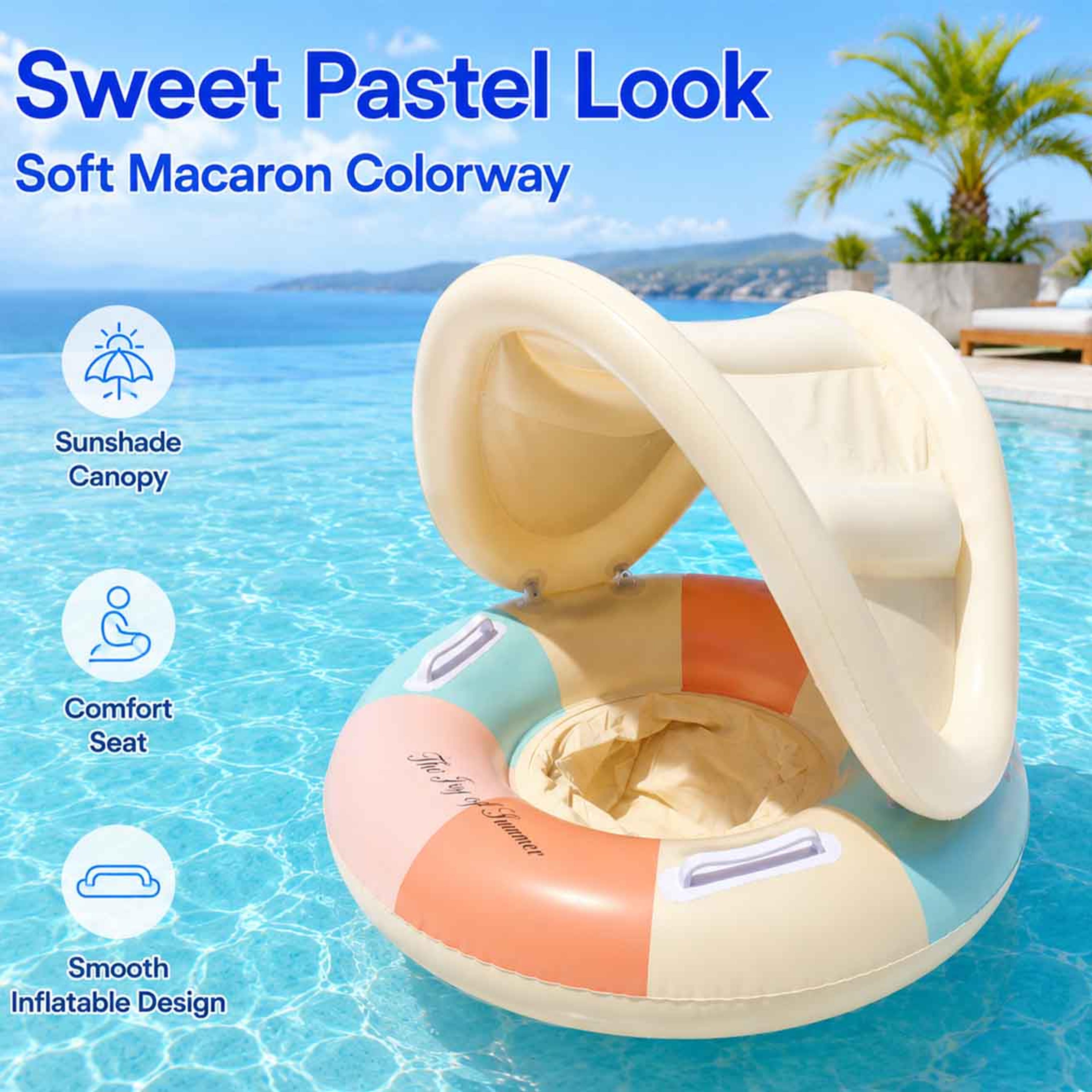 inflatable pool float with canopy sunshade floating pool chair swim ring water lounger with handles