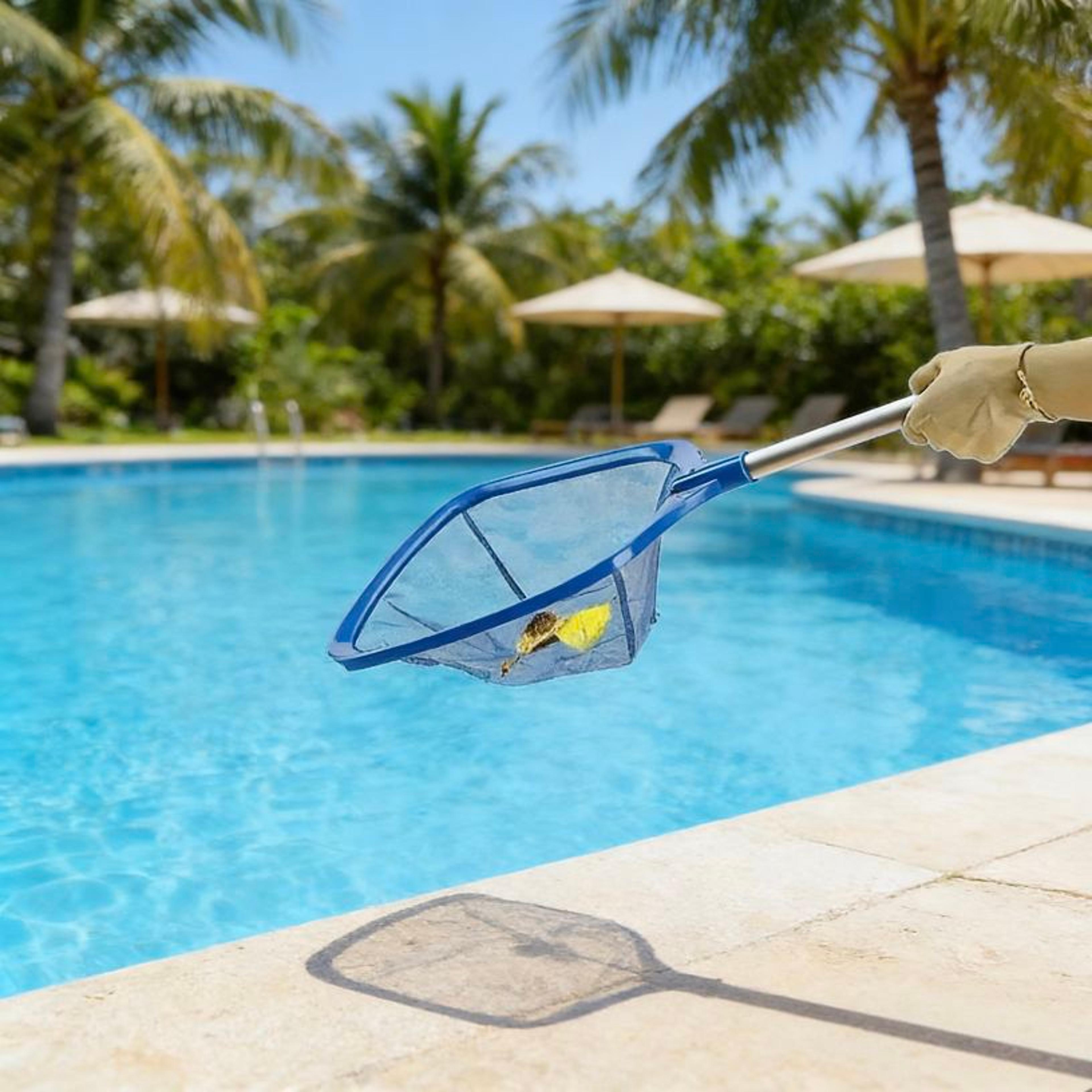 heavy duty pool leaf skimmer net with detachable metal handle for pools, ponds & hot tubs