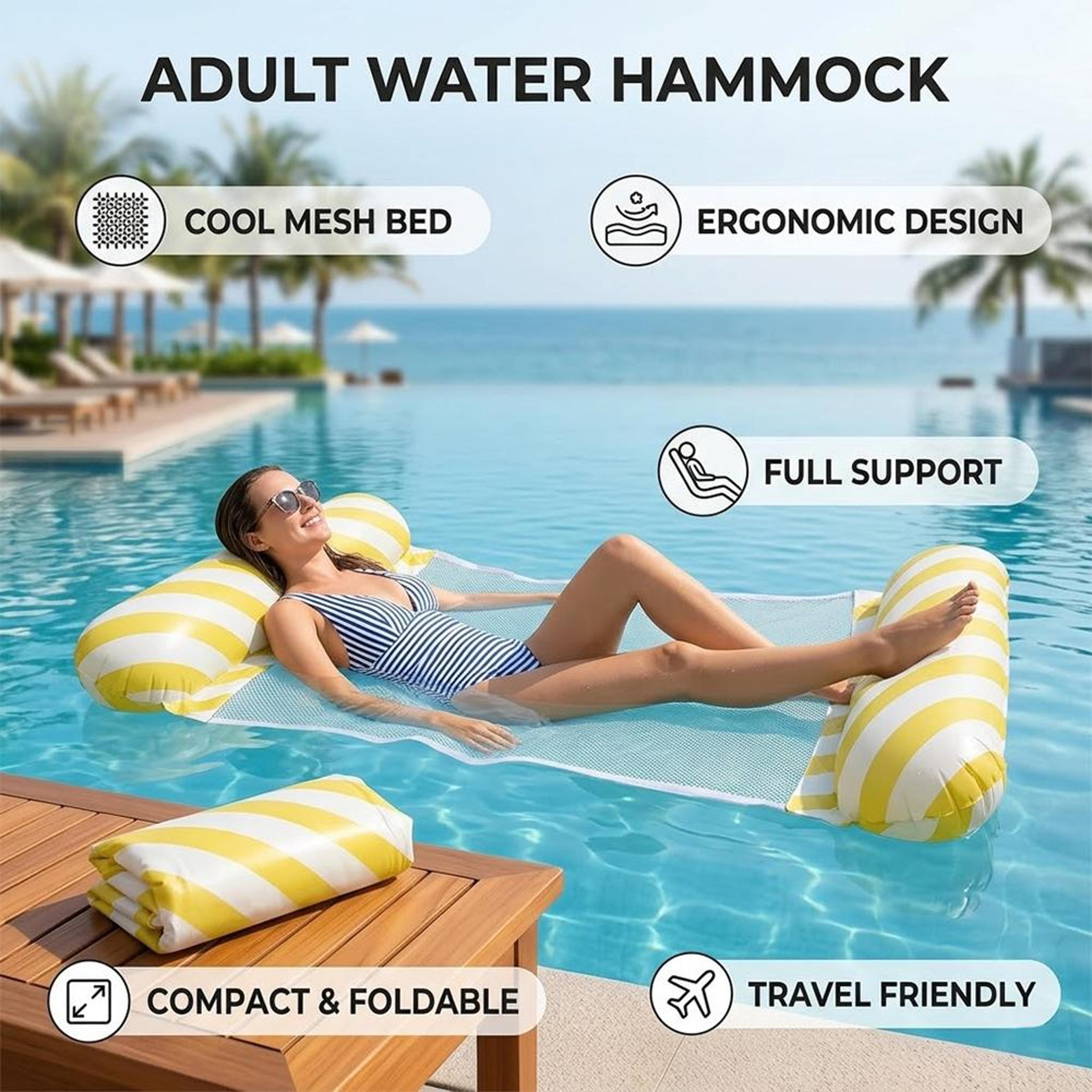 foldable water hammock inflatable pool float lounger for beach, pool & lake relaxation