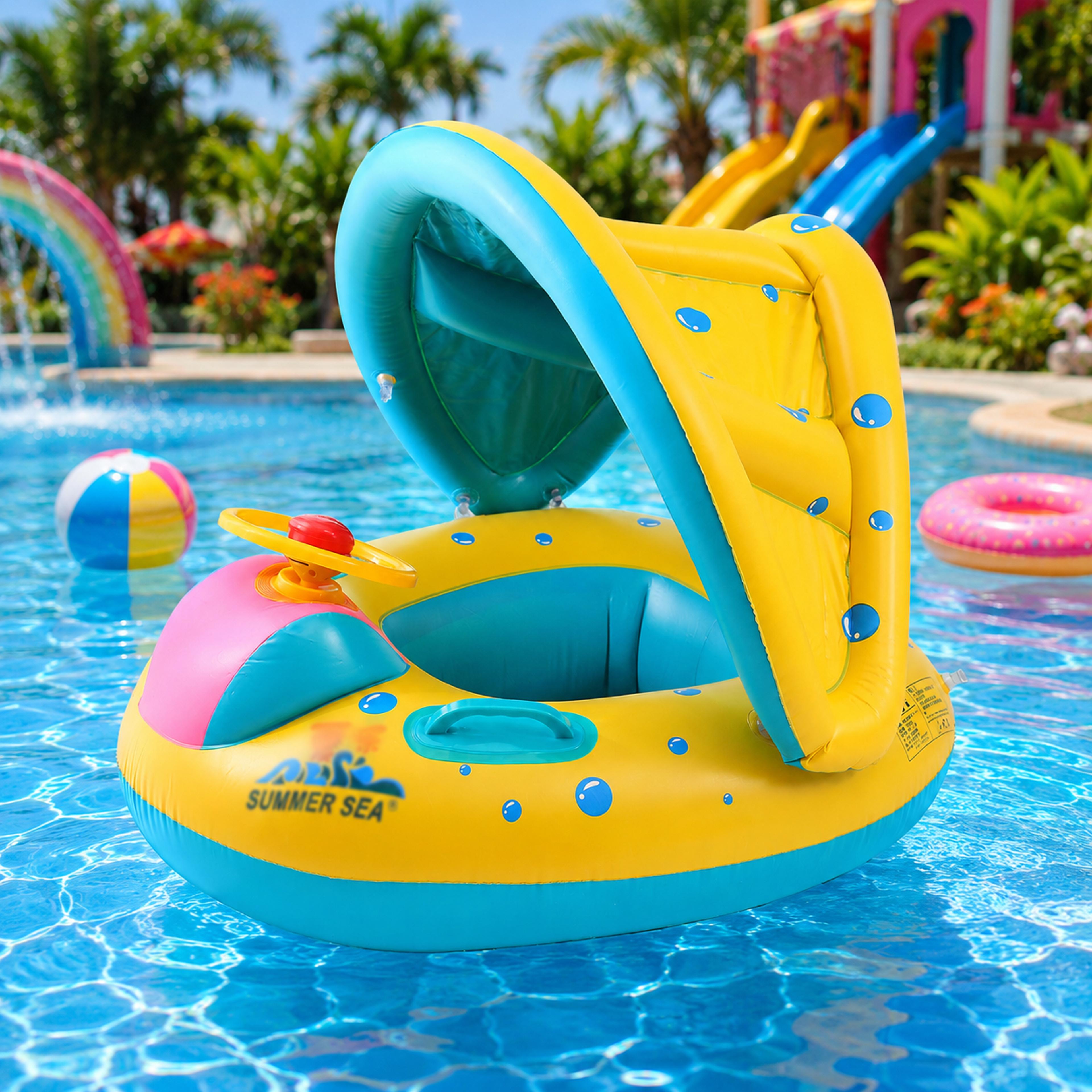 inflatable pool float with canopy airplane kids pool float seat with steering wheel & handles