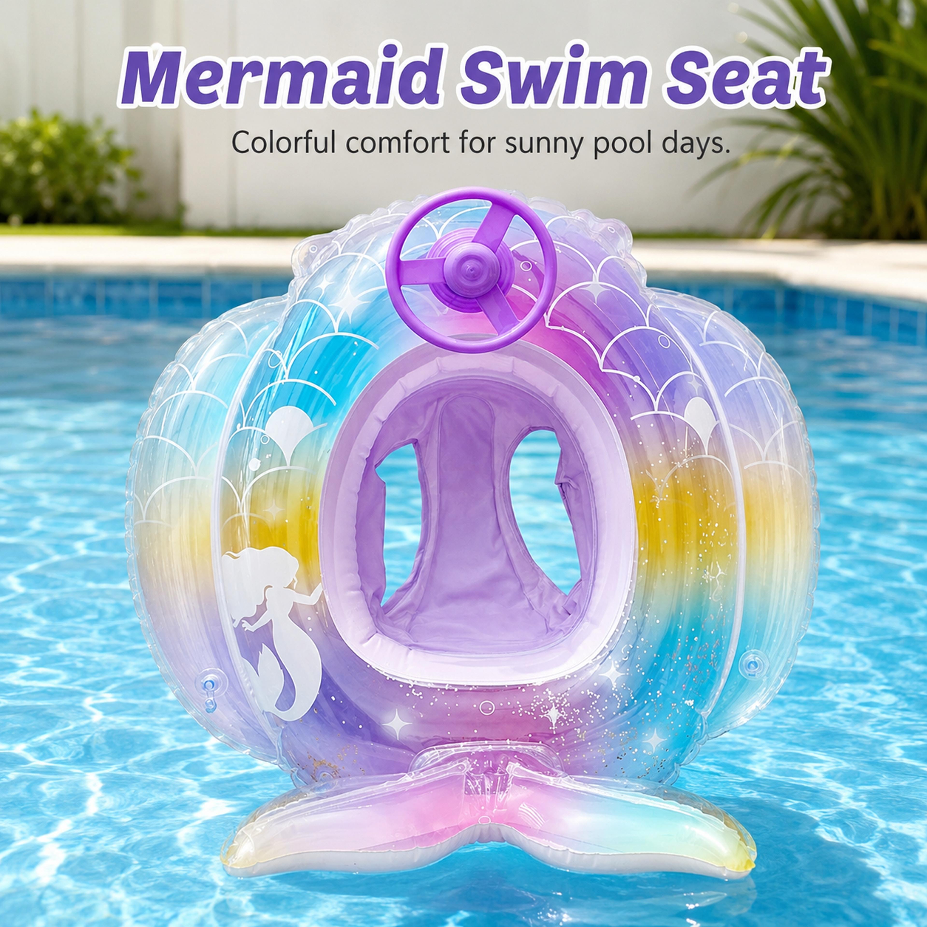 baby pool float inflatable swim seat with mermaid design & steering wheel for toddlers