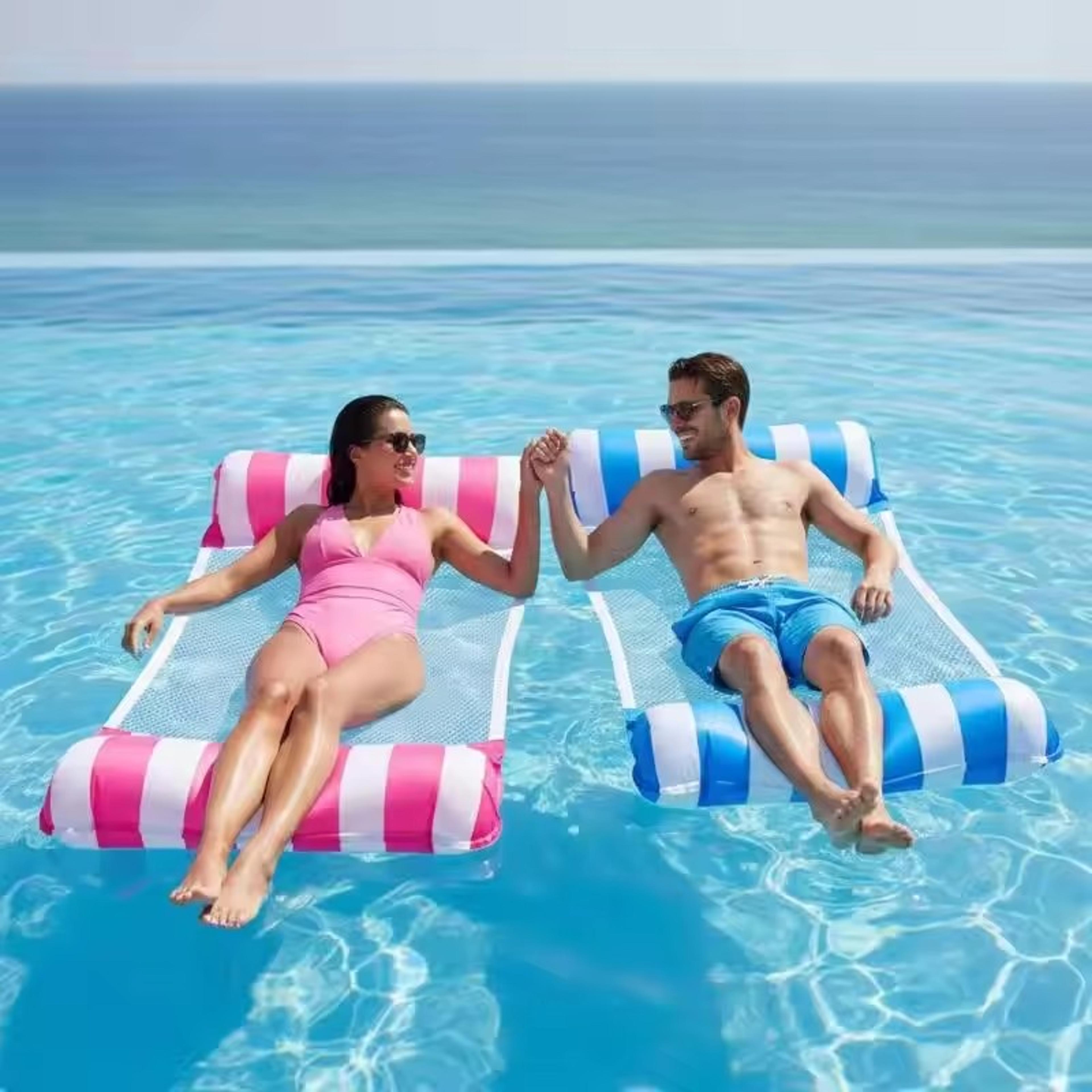 luxury water hammock inflatable pool float foldable floating water mat for pool, beach & lake
