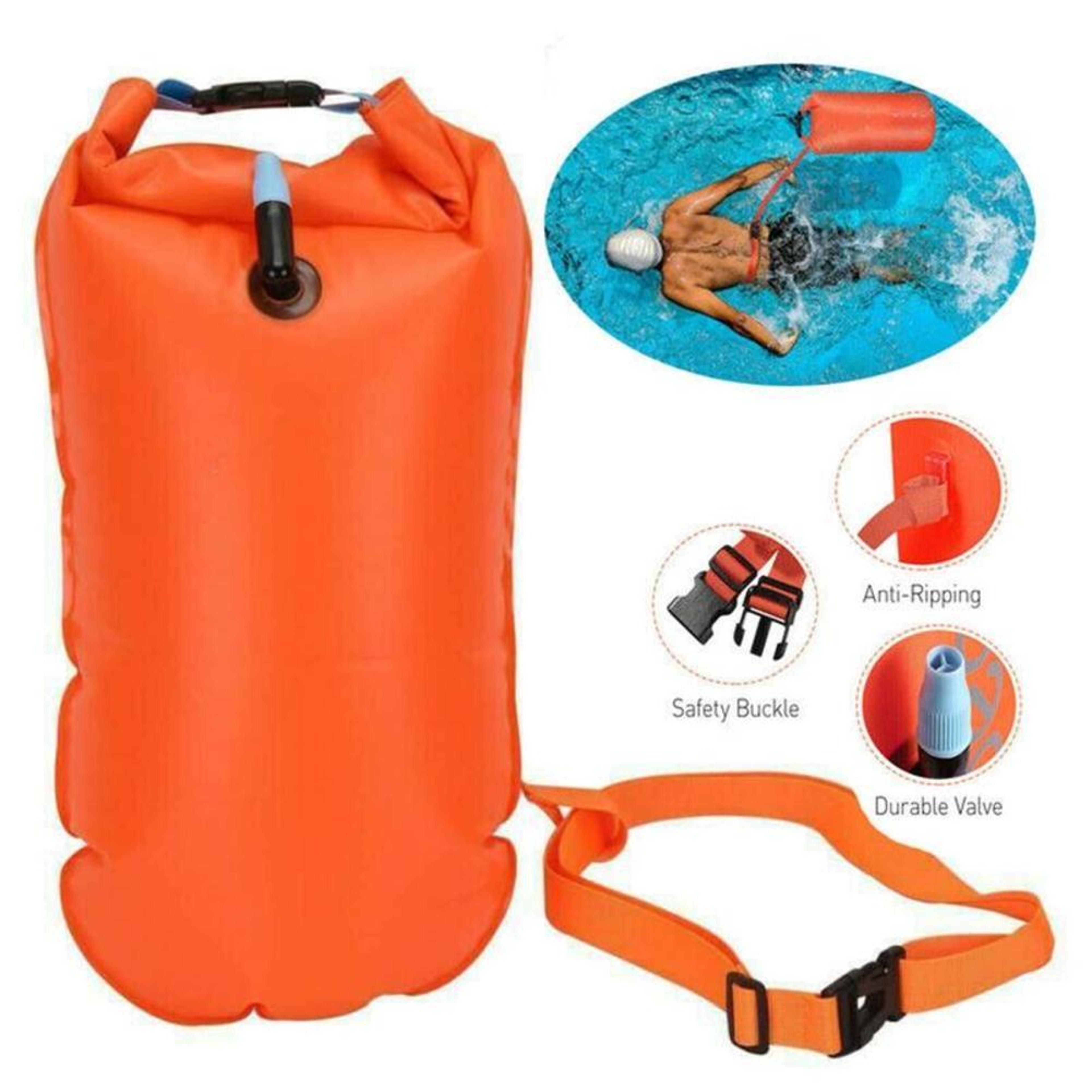 inflatable swim buoy tow float with waist belt & waterproof storage for open water swimming