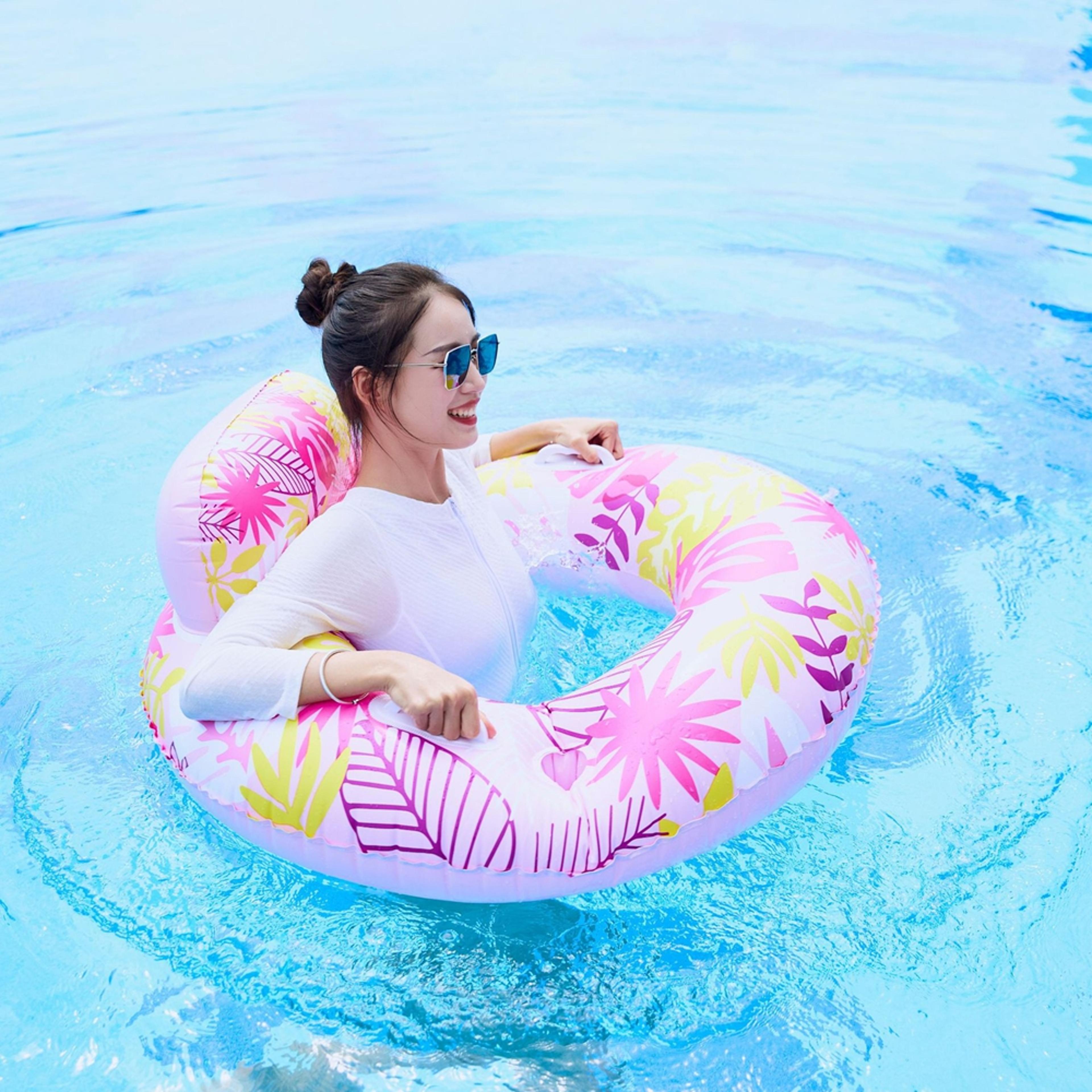 extra large inflatable tanning pool lounger float with pillow for adults & pool relaxation