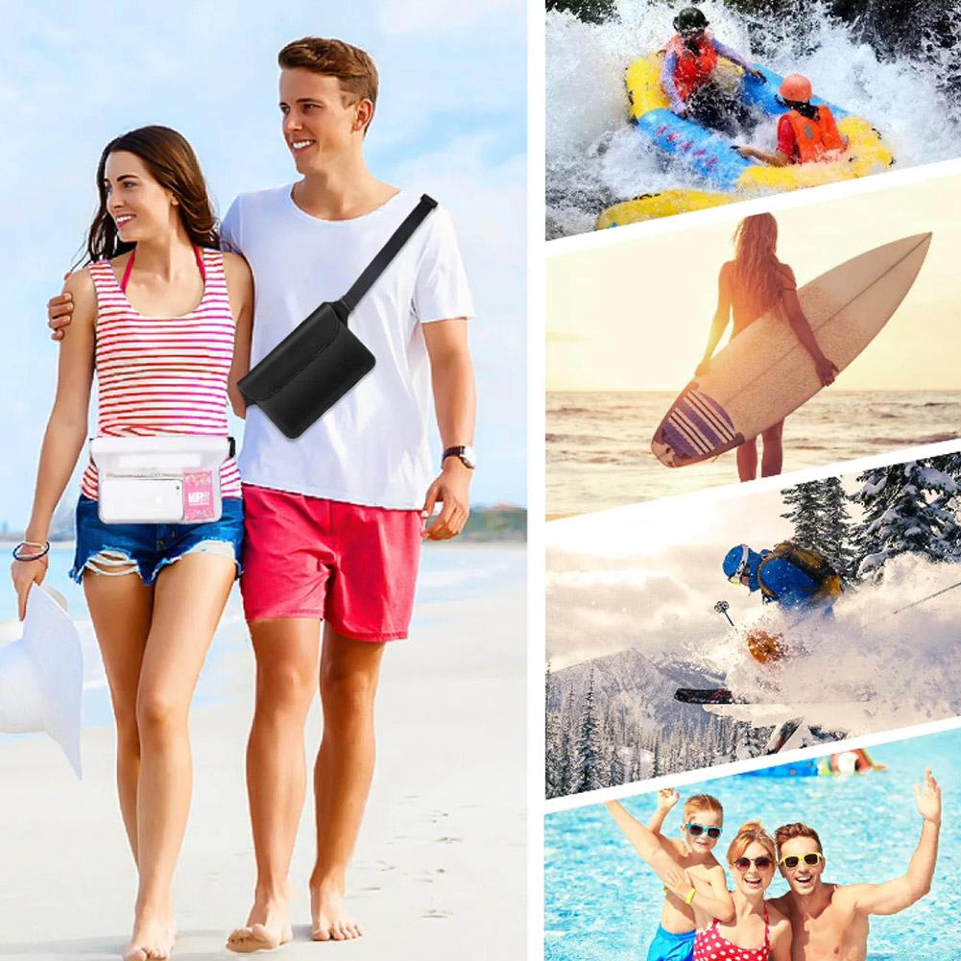 waterproof dry bag waist pack with underwater phone pouch for swimming, kayaking & beach adventures