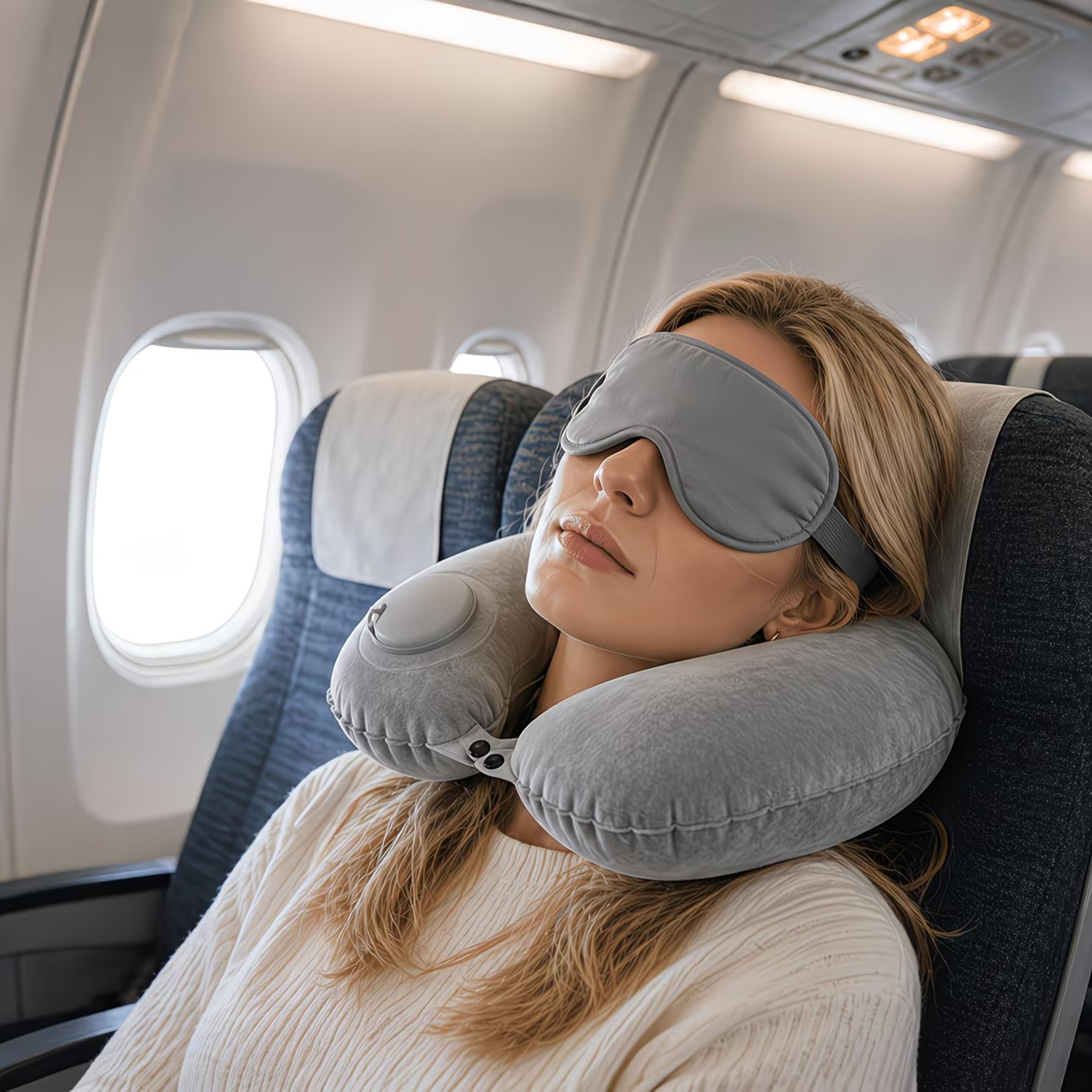 compact inflatable travel neck pillow portable u shaped neck support for flights, cars & office