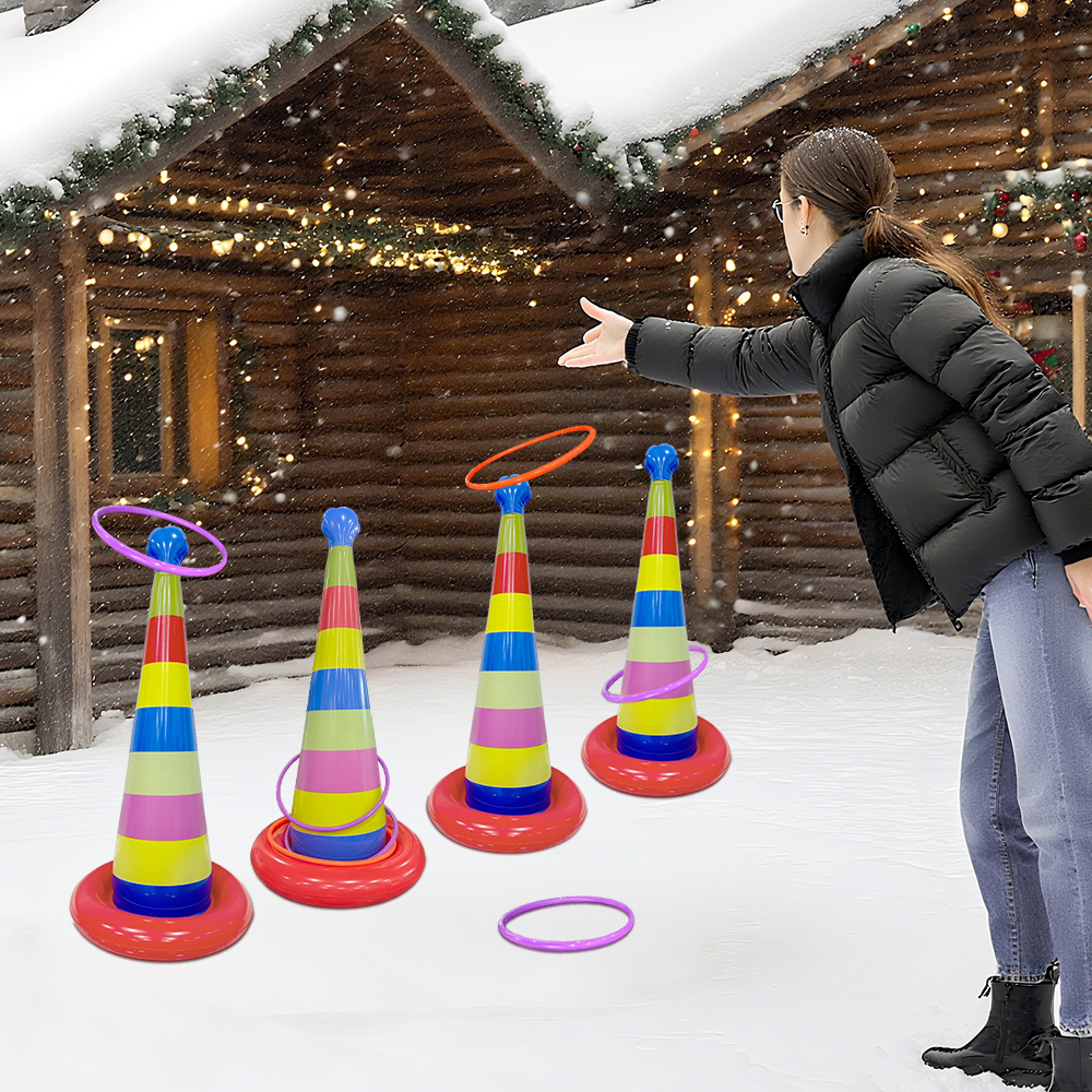 inflatable rainbow ring toss game with musical base for kids & family parties