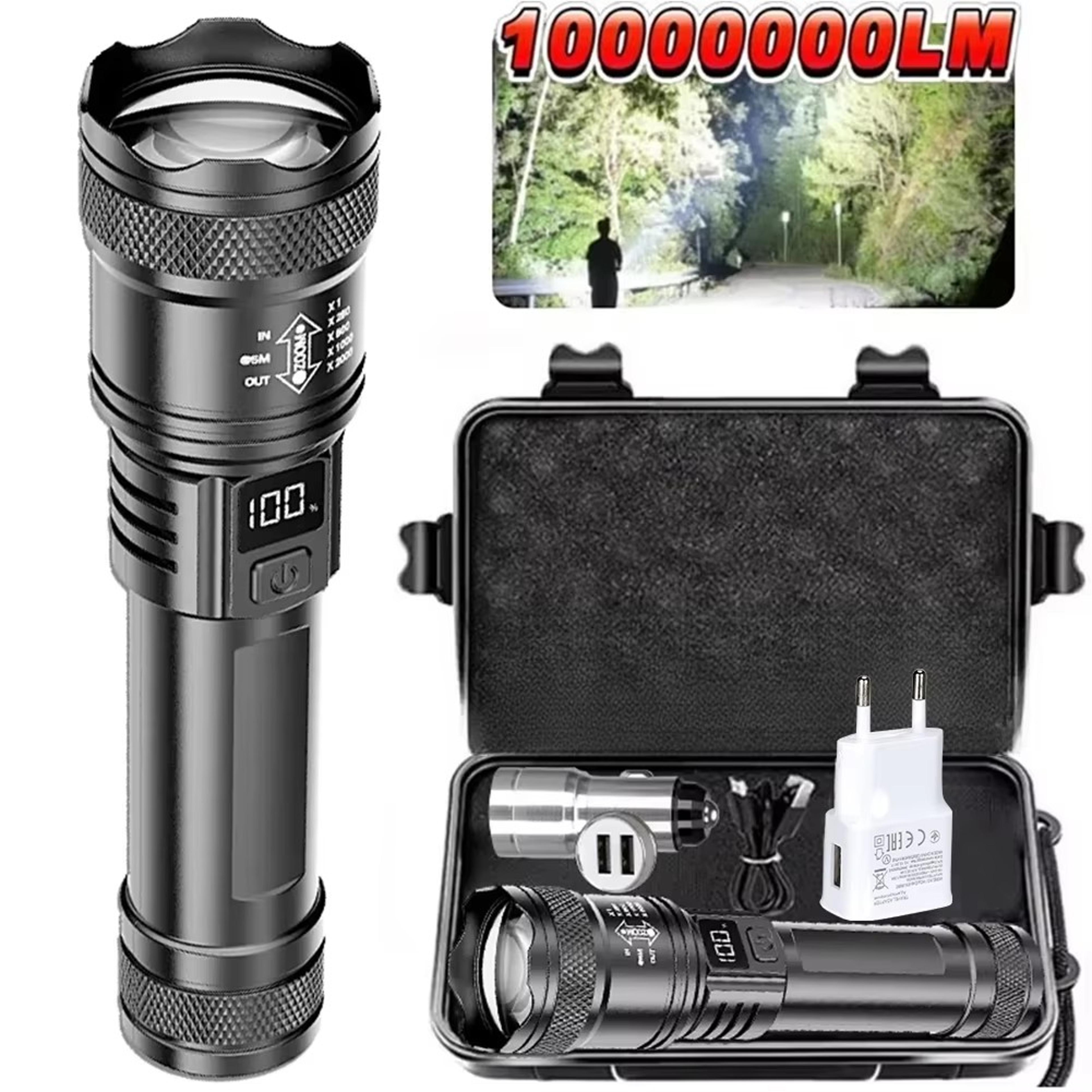 rechargeable led flashlight with lcd display zoomable waterproof tactical flashlight for camping & emergency