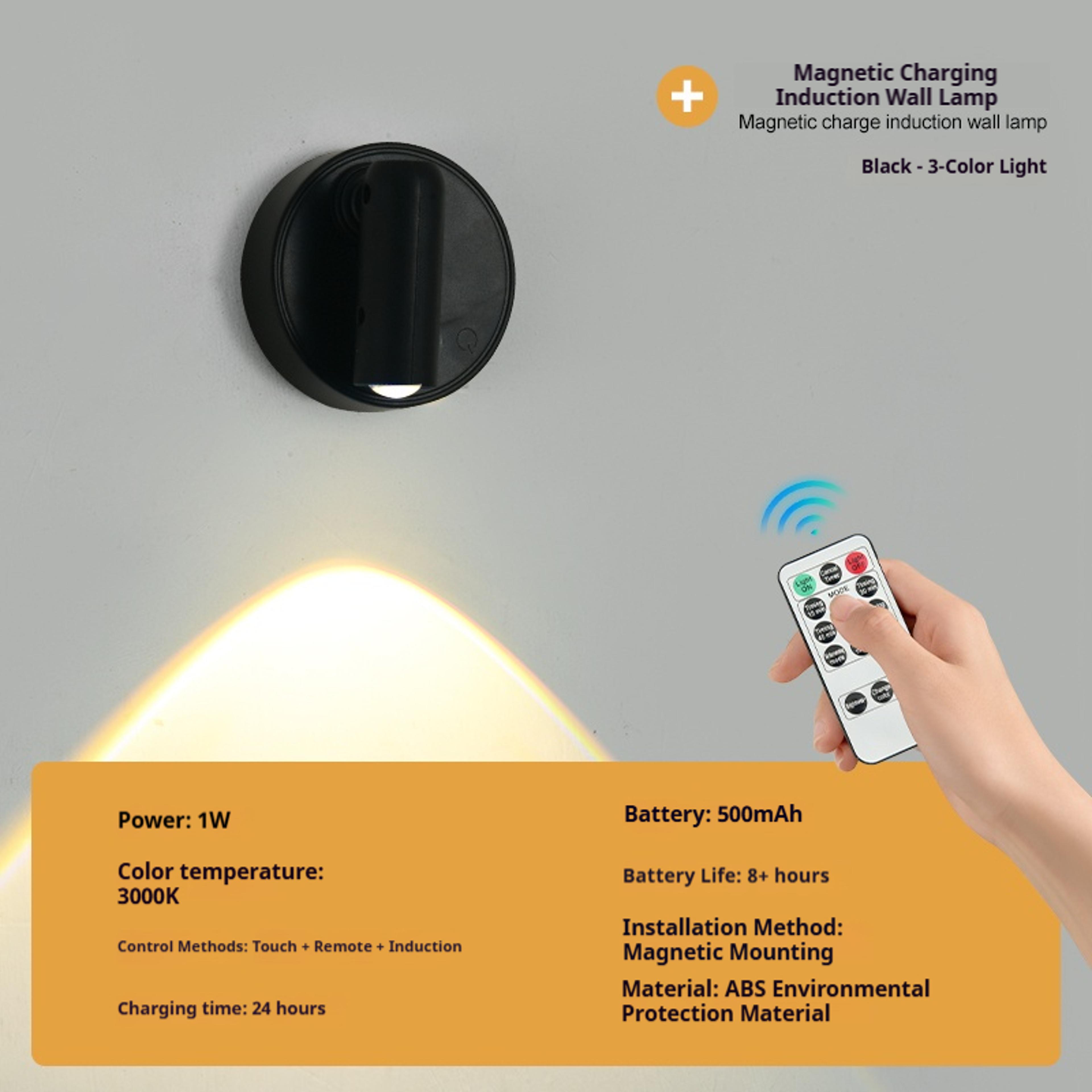 magnetic wall light rechargeable wall lamp with touch control & dimmable reading spotlight