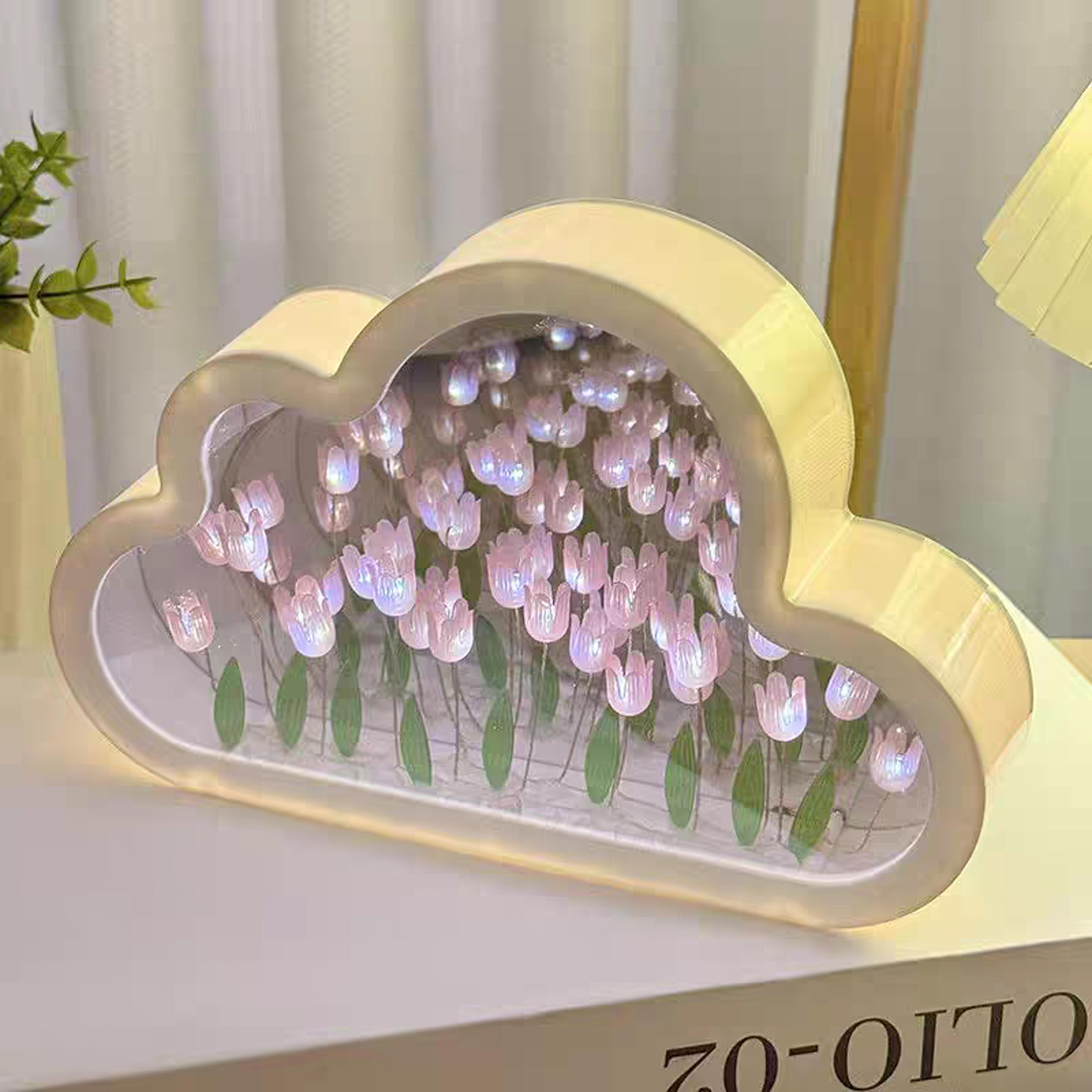 handmade tulip night light cloud mirror infinity mirror lamp led bedroom decor gift