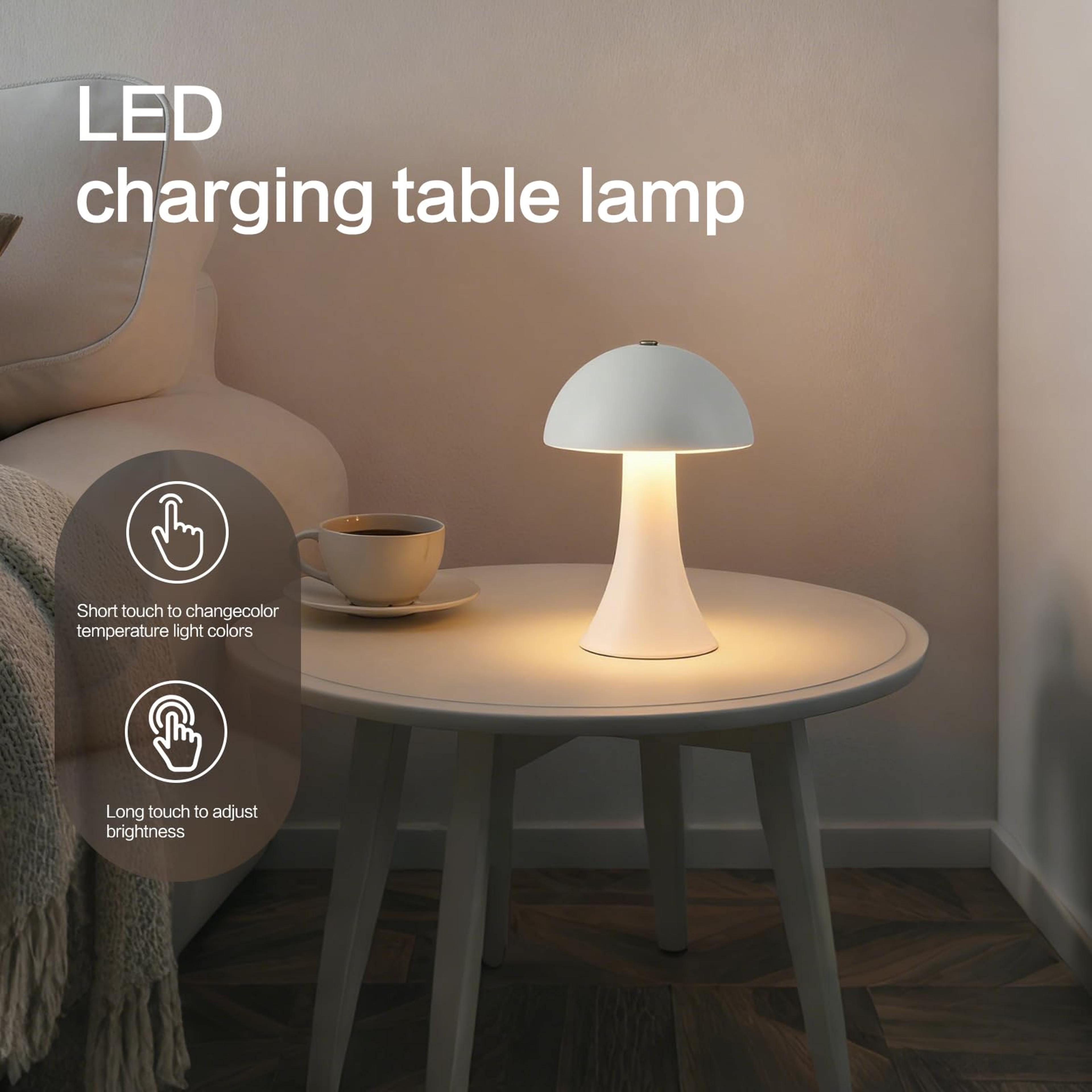 retro rechargeable table lamp with touch sensor dimmable led mushroom design for bedroom & home decor