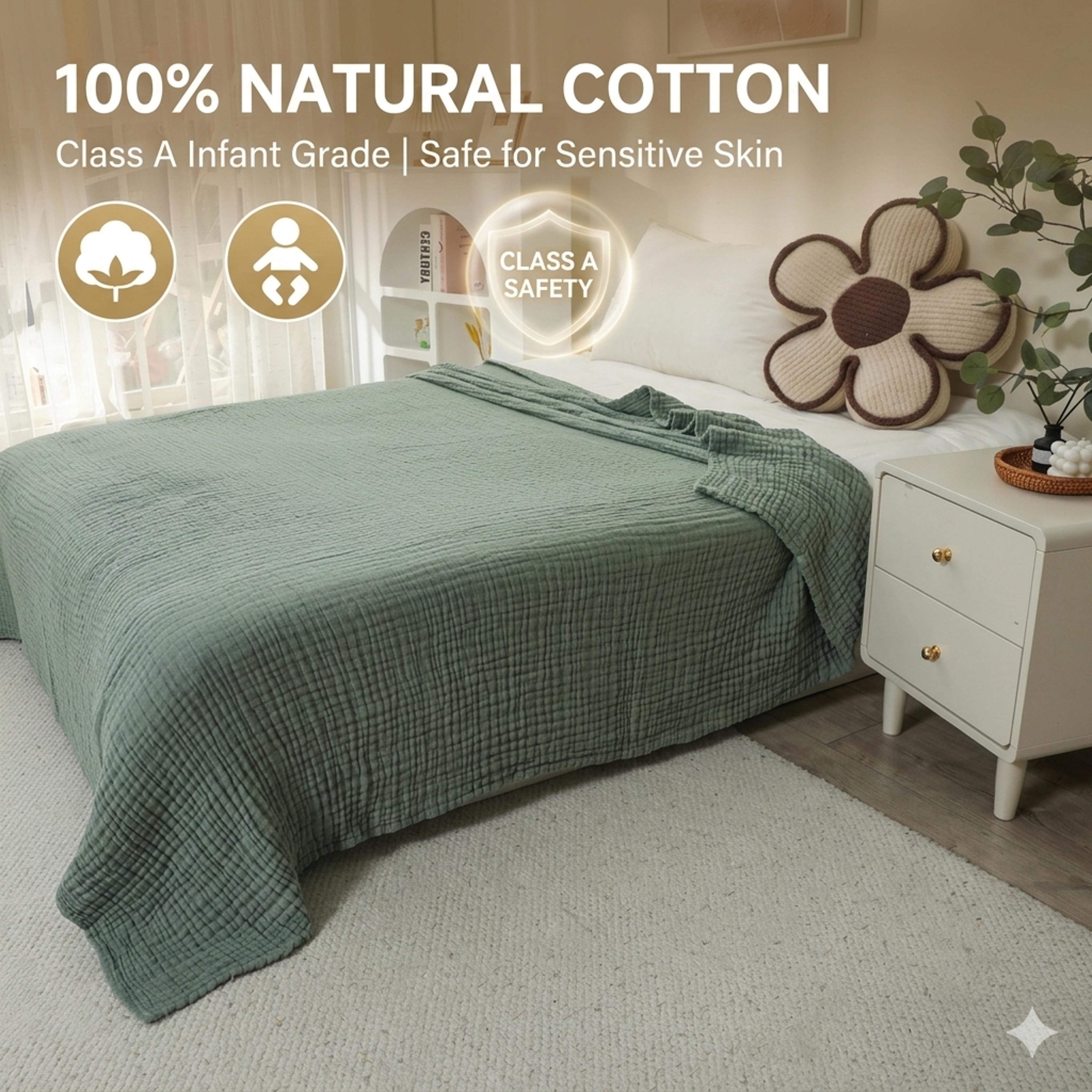 cotton muslin blanket breathable gauze throw blanket for bed, couch & summer comfort